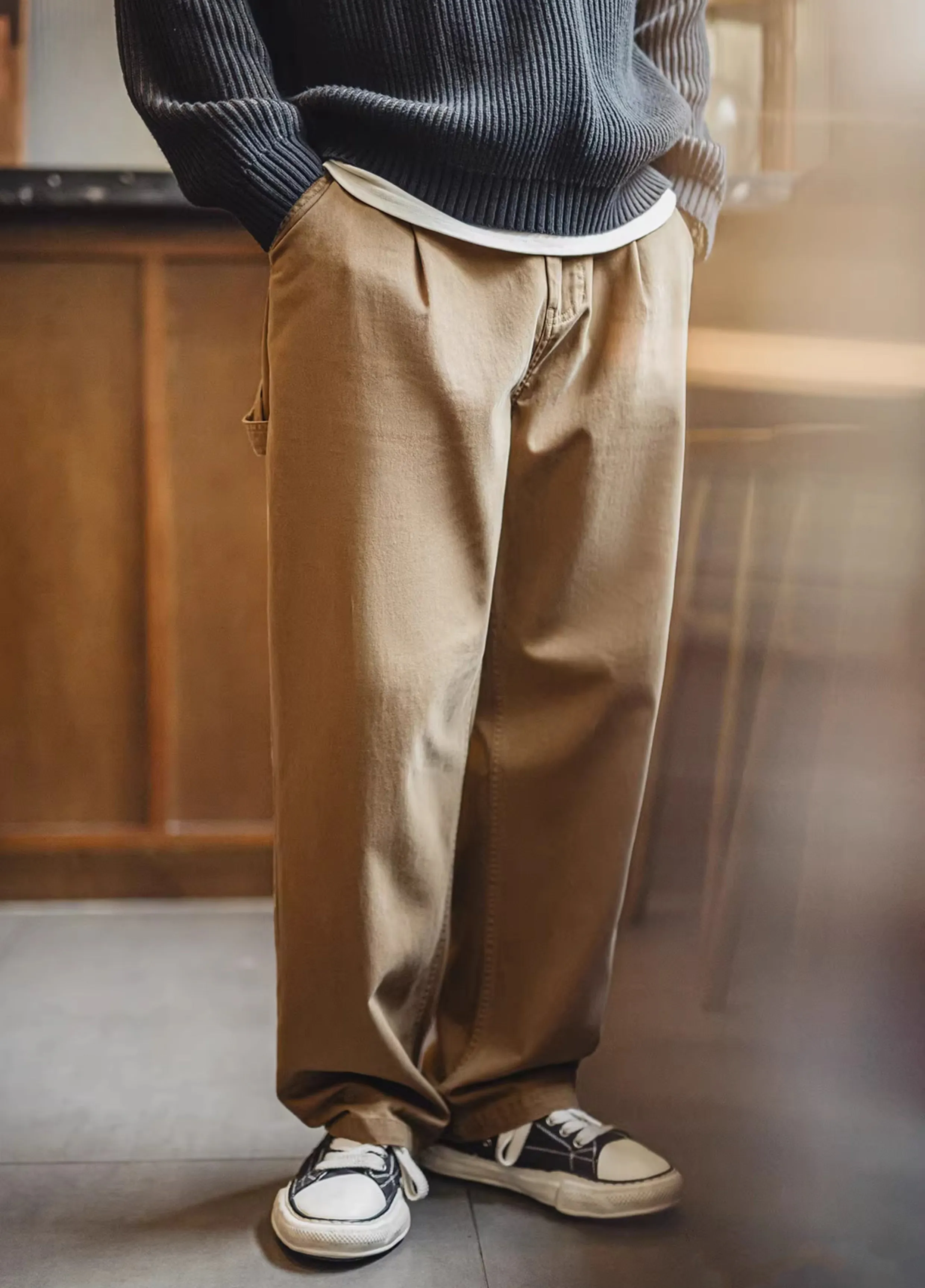 American Retro Lumberjack Casual Loose Straight Cotton Long Men's Trousers