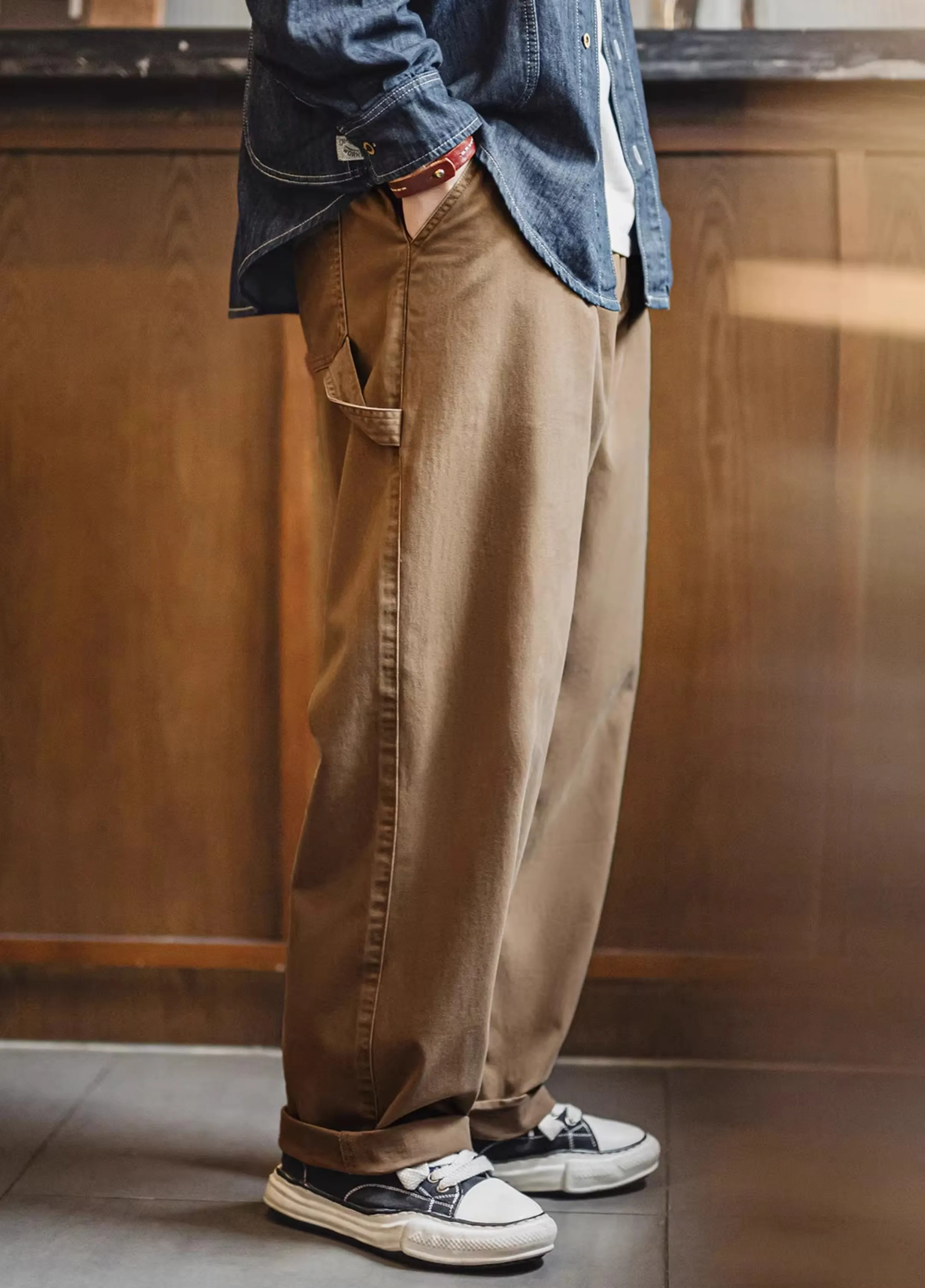 American Retro Lumberjack Casual Loose Straight Cotton Long Men's Trousers