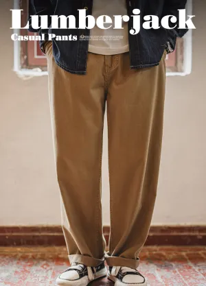 American Retro Lumberjack Casual Loose Straight Cotton Long Men's Trousers