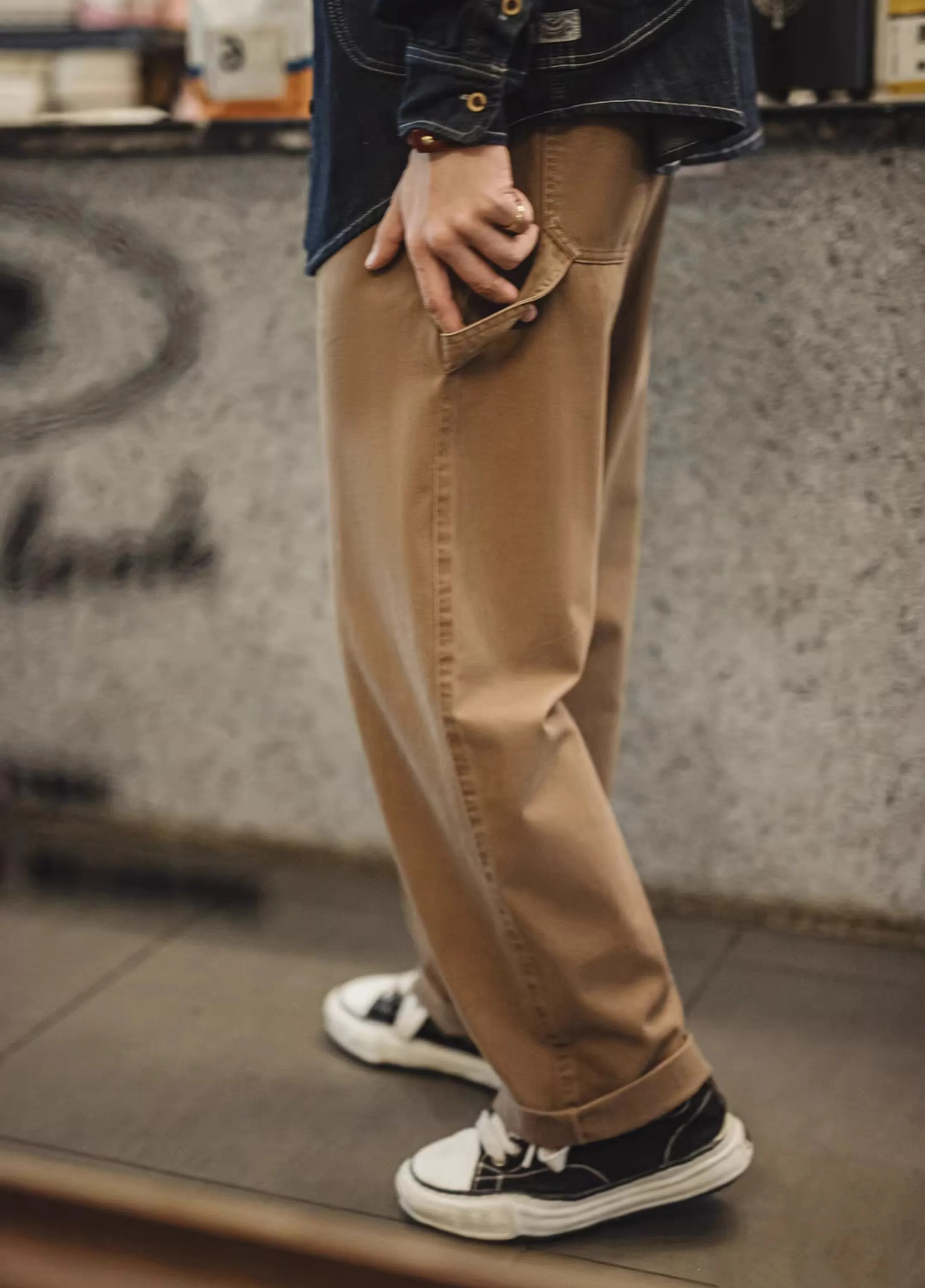 American Retro Lumberjack Casual Loose Straight Cotton Long Men's Trousers