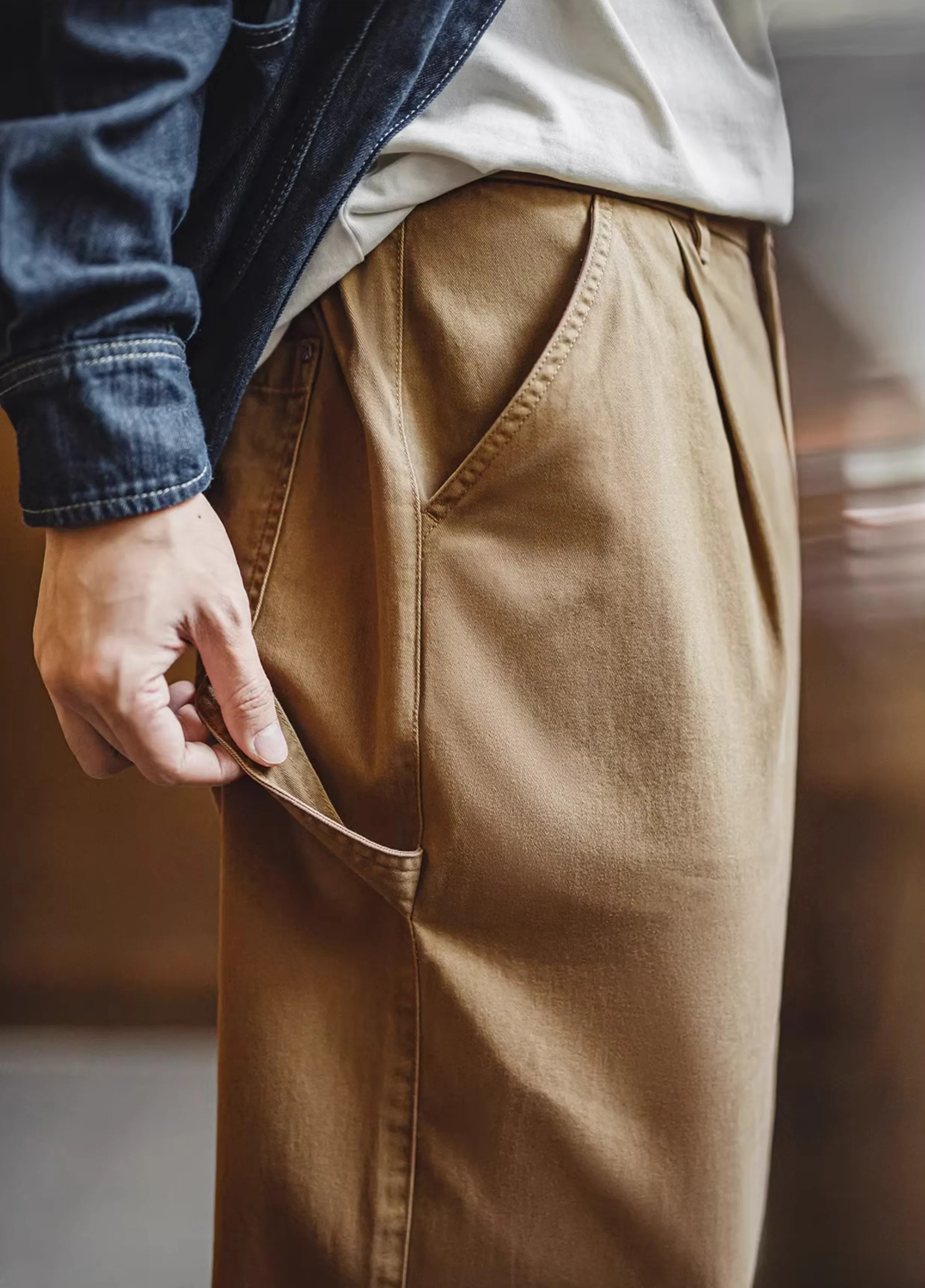 American Retro Lumberjack Casual Loose Straight Cotton Long Men's Trousers