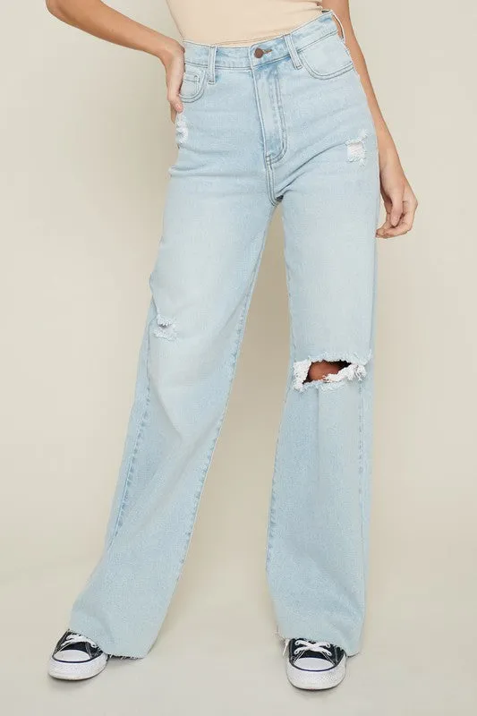 Avril Distressed Wide Leg Jeans