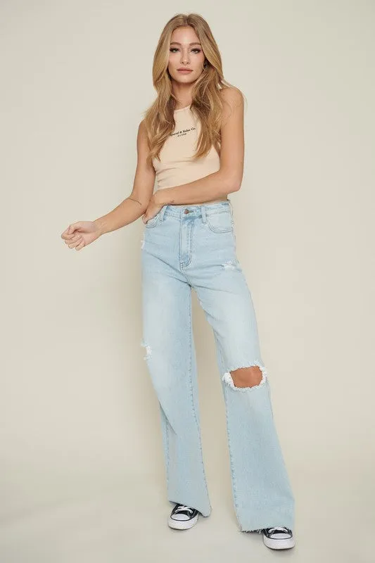 Avril Distressed Wide Leg Jeans