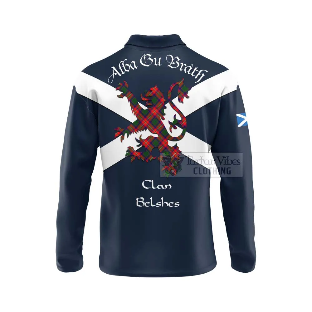 Belshes (Belsches) Tartan Lion Rampant Long Sleeve Polo Shirt  Proudly Display Your Heritage with Alba Gu Brath and Clan Name