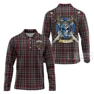 Borthwick Tartan Long Sleeve Polo Shirt with Family Crest Celtic Skull Style