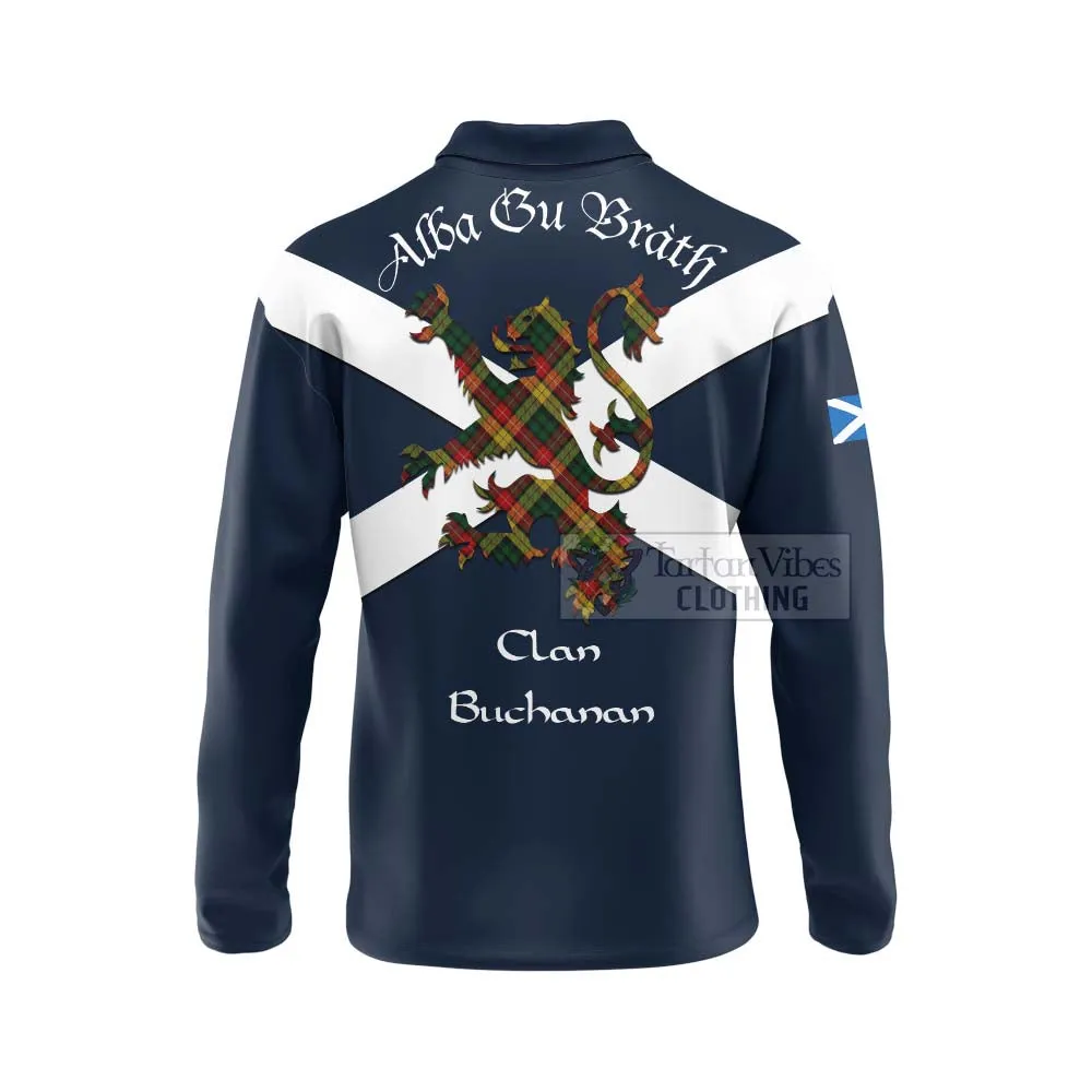 Buchanan Tartan Lion Rampant Long Sleeve Polo Shirt  Proudly Display Your Heritage with Alba Gu Brath and Clan Name