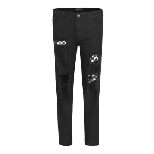 Checkered Patch Denim - Black