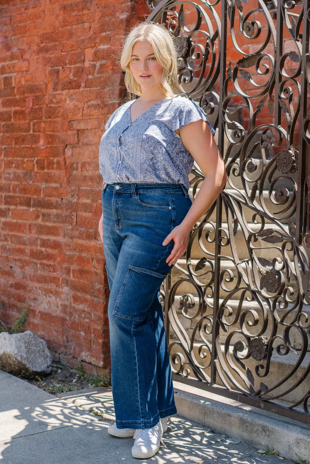 Courtney High Rise Cargo Wide Leg Jeans - PLUS