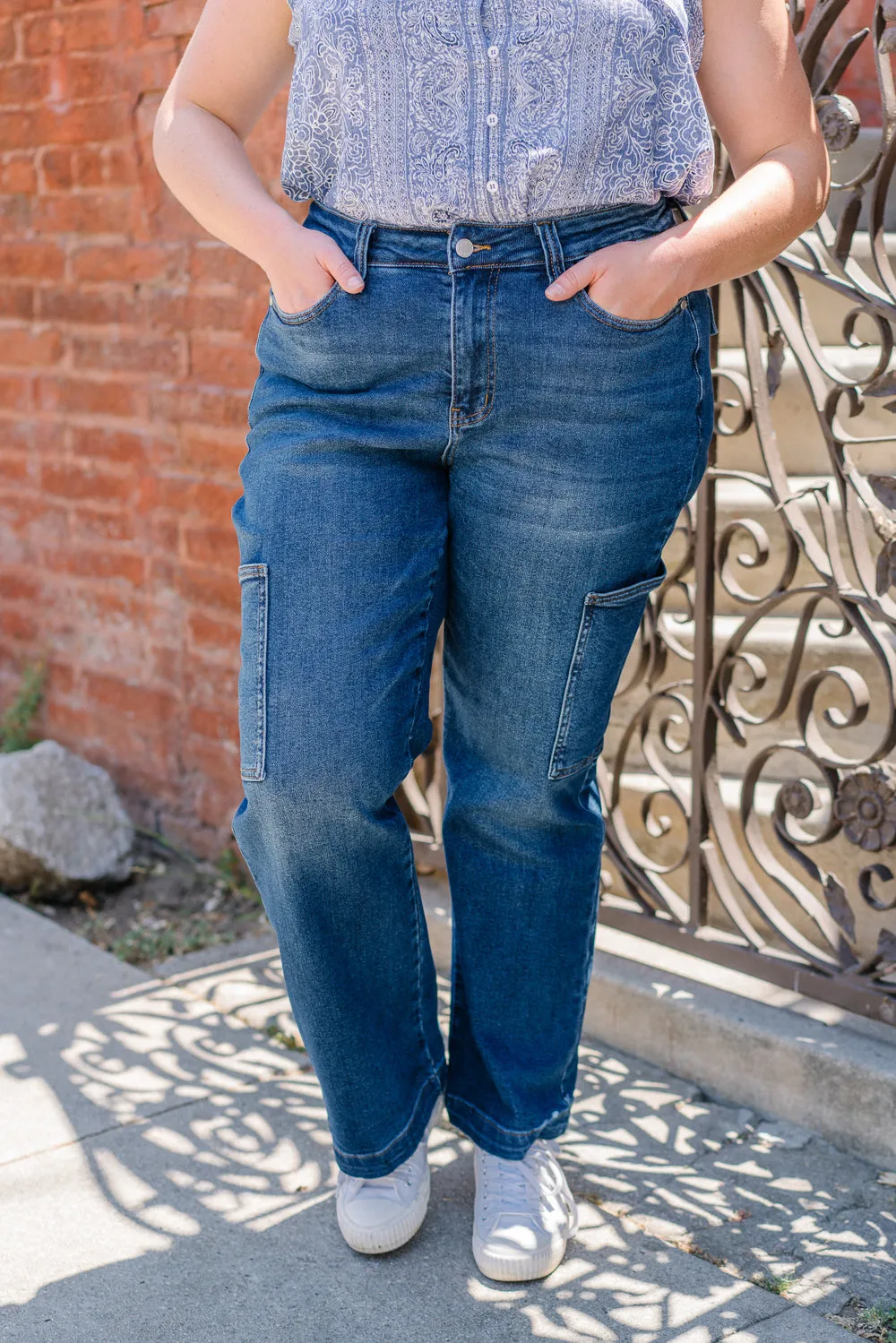 Courtney High Rise Cargo Wide Leg Jeans - PLUS