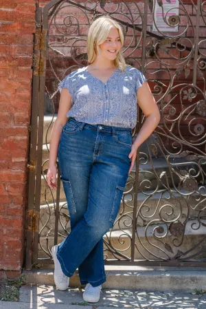 Courtney High Rise Cargo Wide Leg Jeans - PLUS