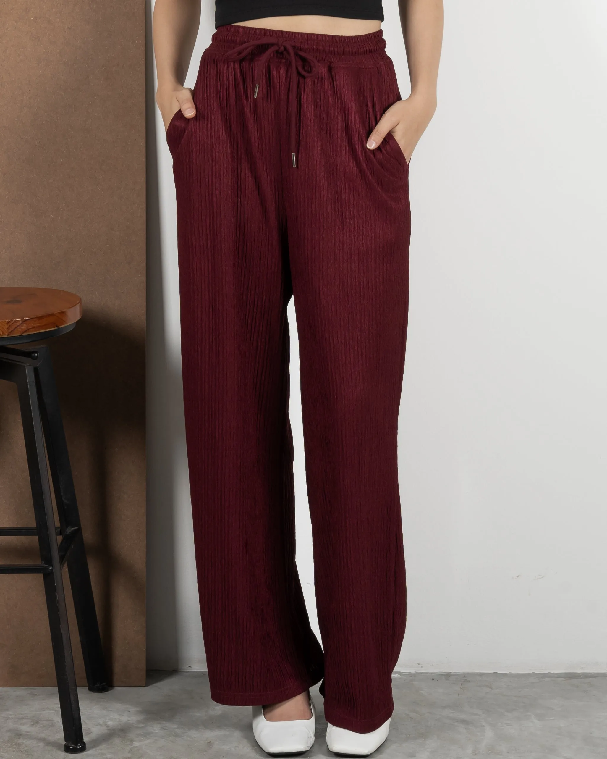 Crinkle Texture Loose Fit Pants