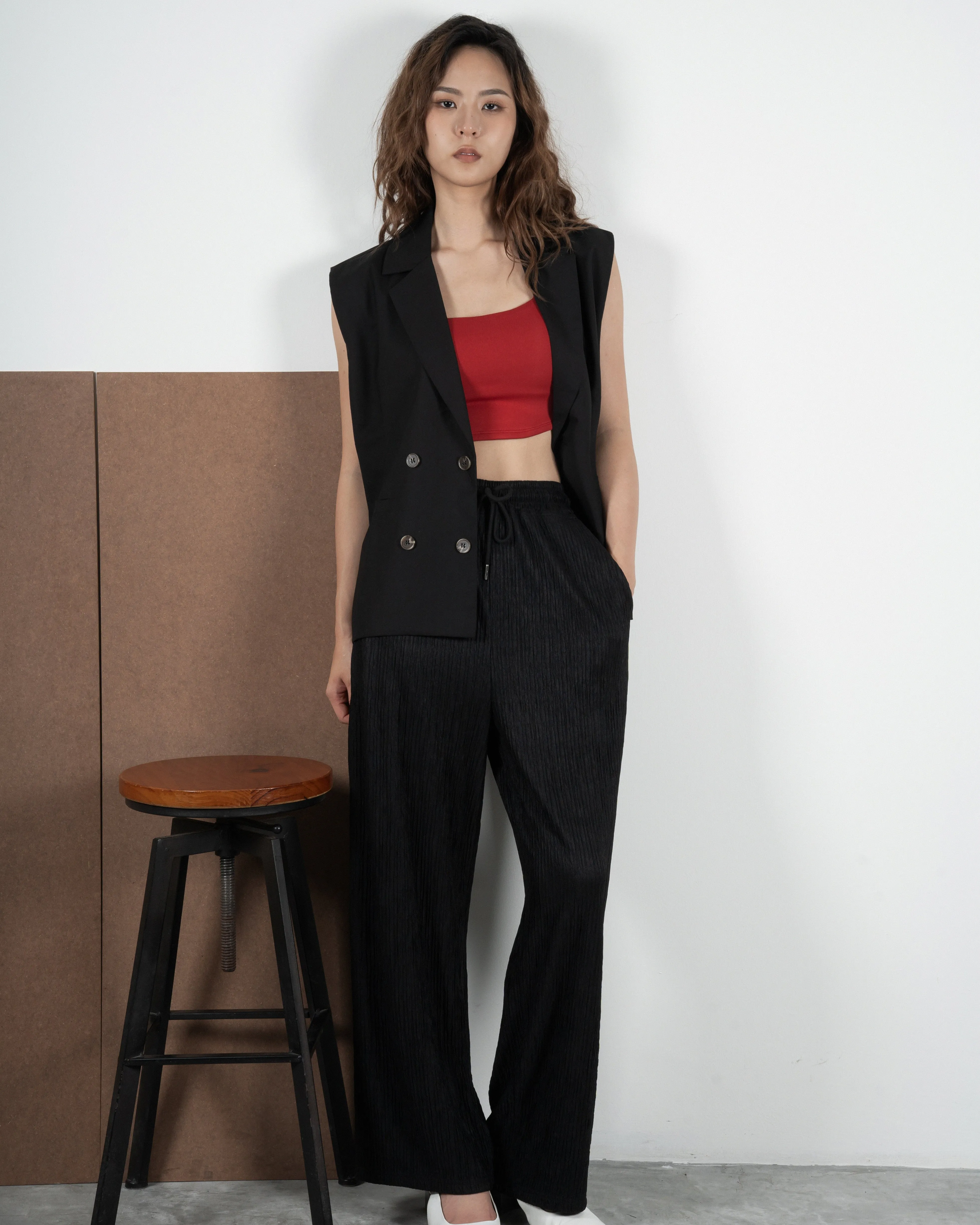 Crinkle Texture Loose Fit Pants