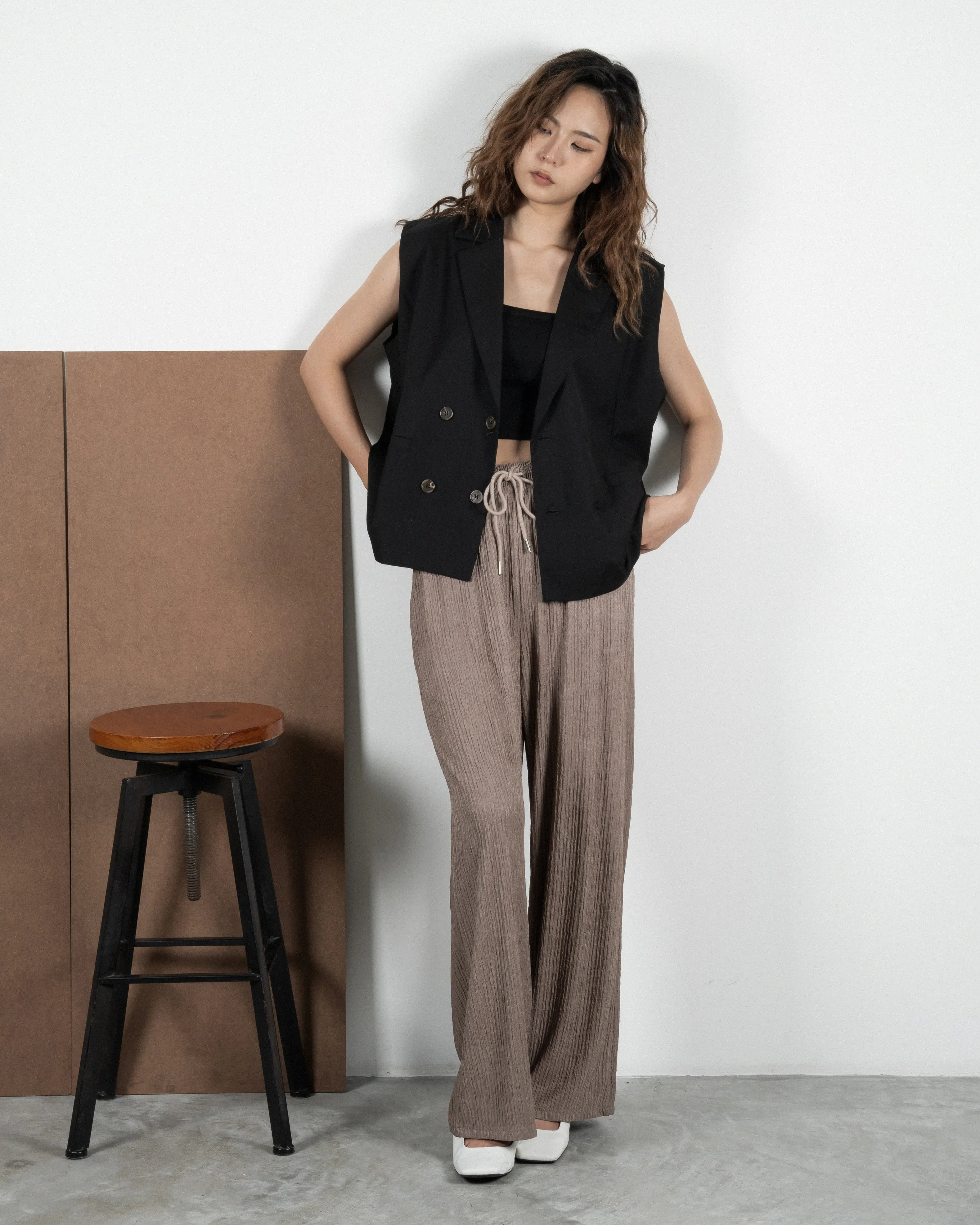 Crinkle Texture Loose Fit Pants