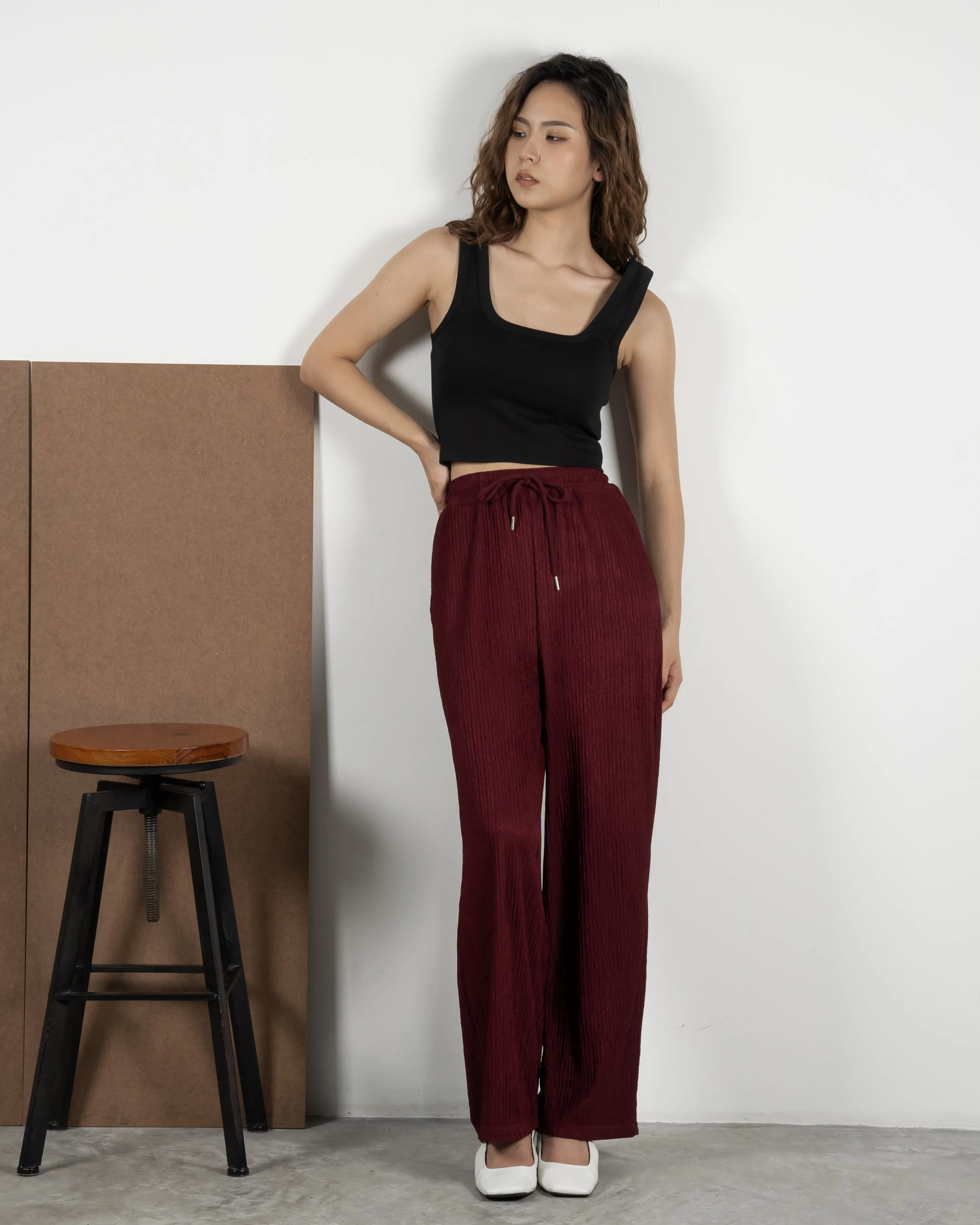 Crinkle Texture Loose Fit Pants