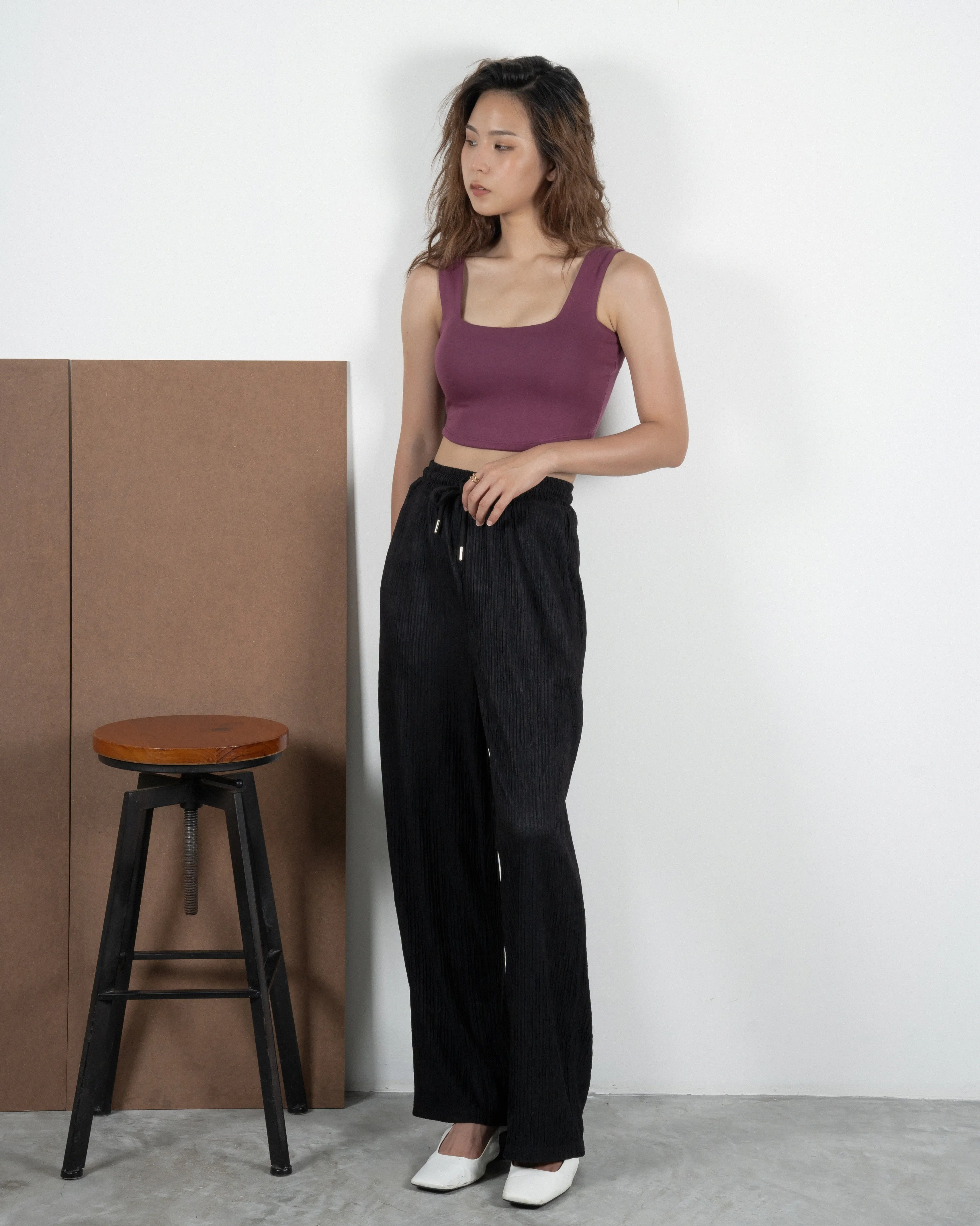 Crinkle Texture Loose Fit Pants