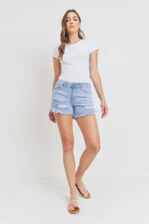 CURVED FRAY HEM JEAN SHORTS