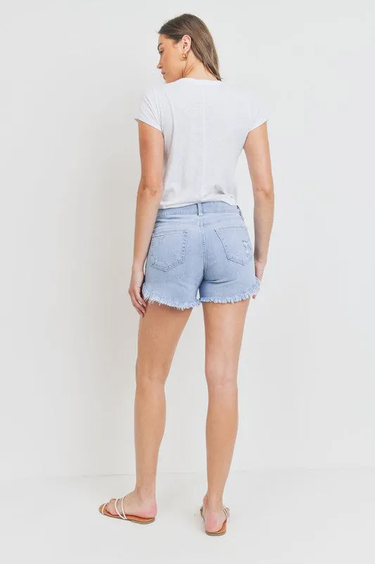 CURVED FRAY HEM JEAN SHORTS