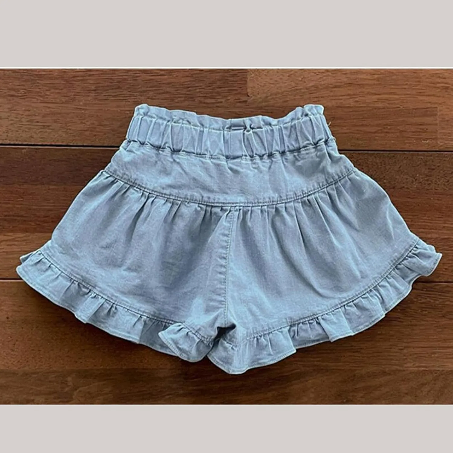Girls Denim Shorts 2 Layers Ruffles Lace Kids Baby Workout Fashion Skirt Shorts Summer Beach Sports Short Pants