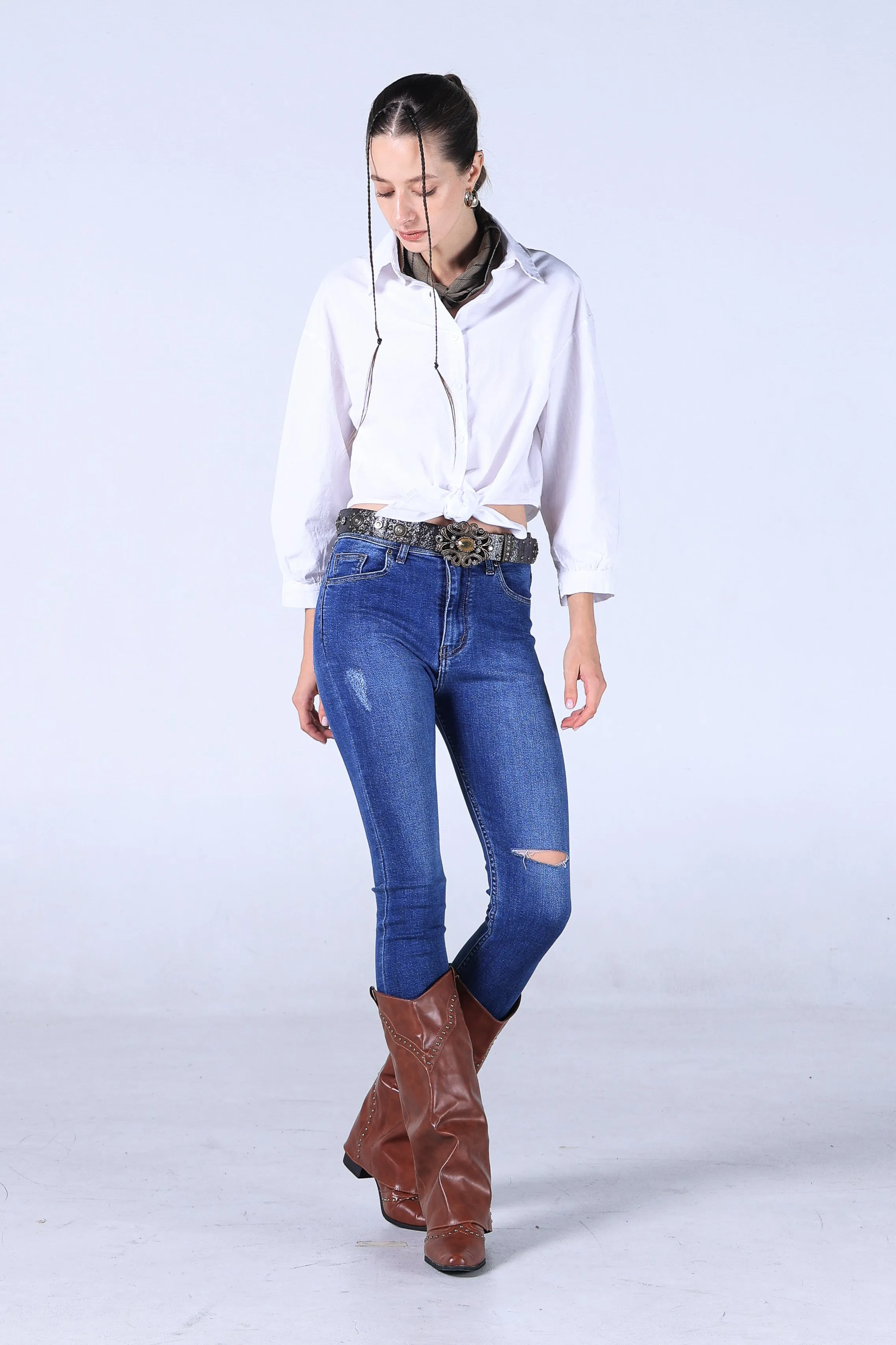 Jack Russel - Women Jeans - Klassik JF-208 Skinny Fit Medium Blue High Waisted
