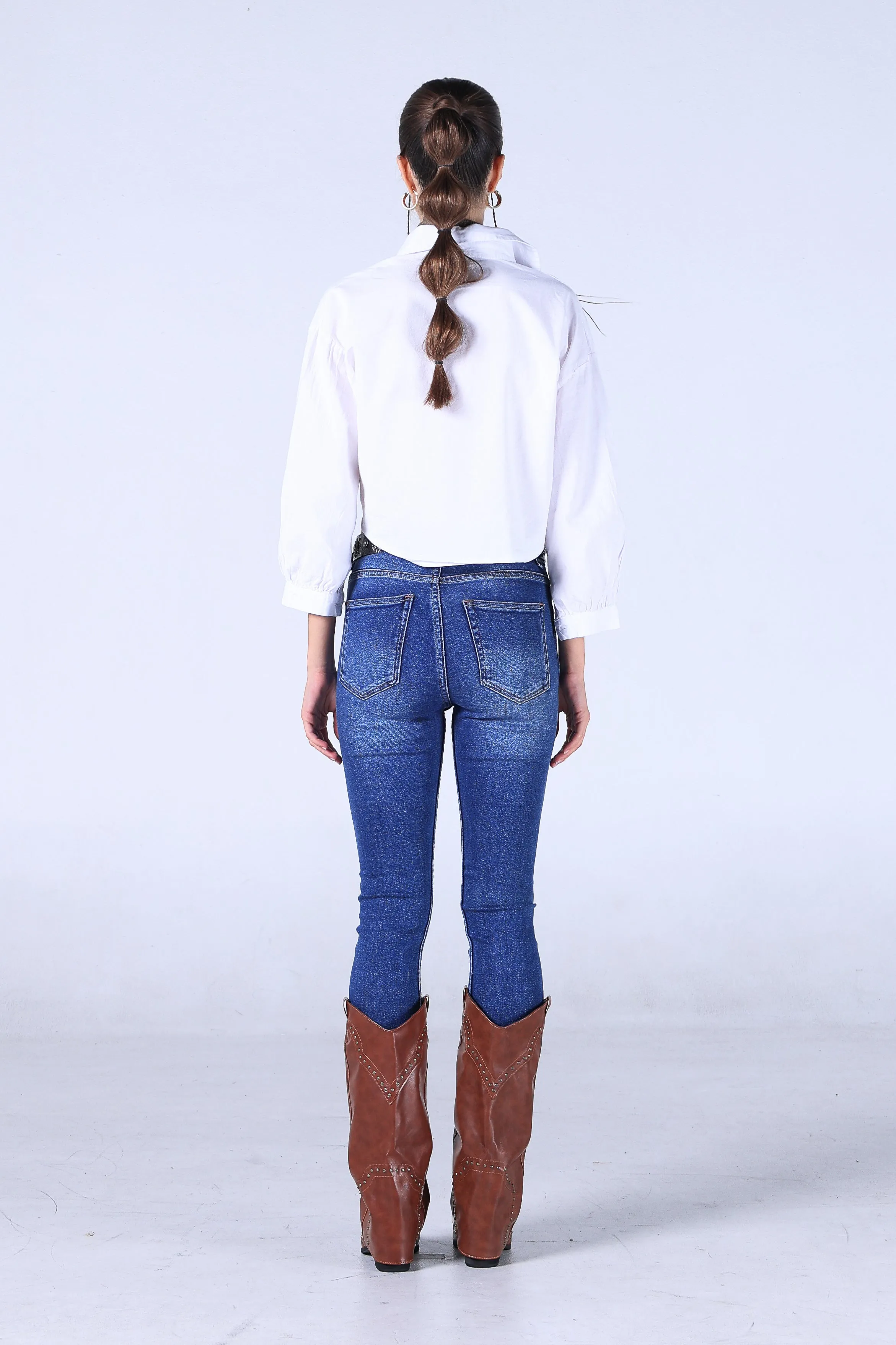 Jack Russel - Women Jeans - Klassik JF-208 Skinny Fit Medium Blue High Waisted