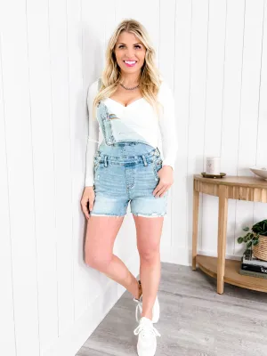 Judy Blue Bethany Blues Light Wash Destroyed Shorts Overalls