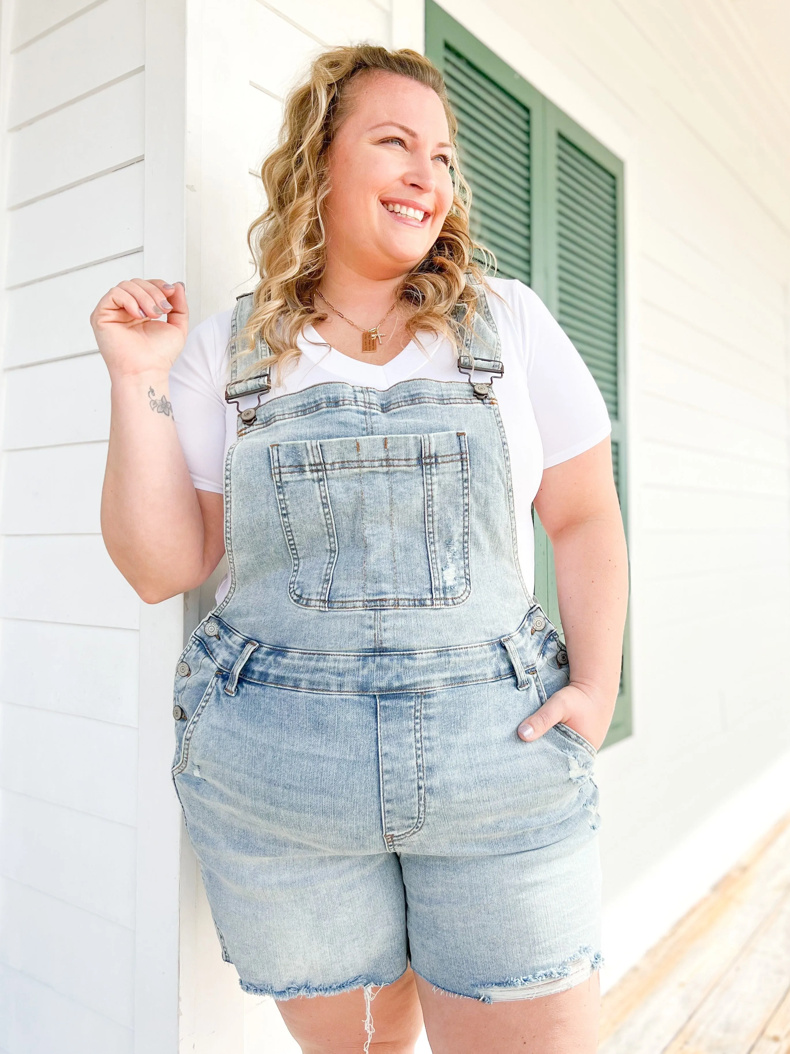 Judy Blue Bethany Blues Light Wash Destroyed Shorts Overalls