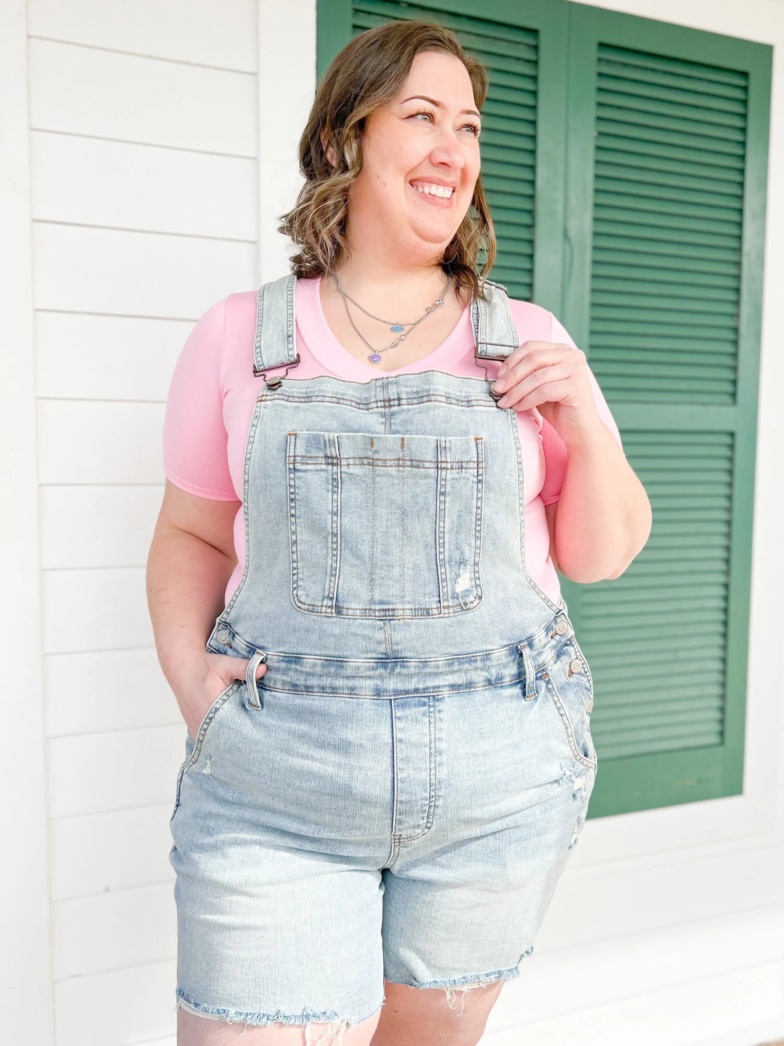 Judy Blue Bethany Blues Light Wash Destroyed Shorts Overalls