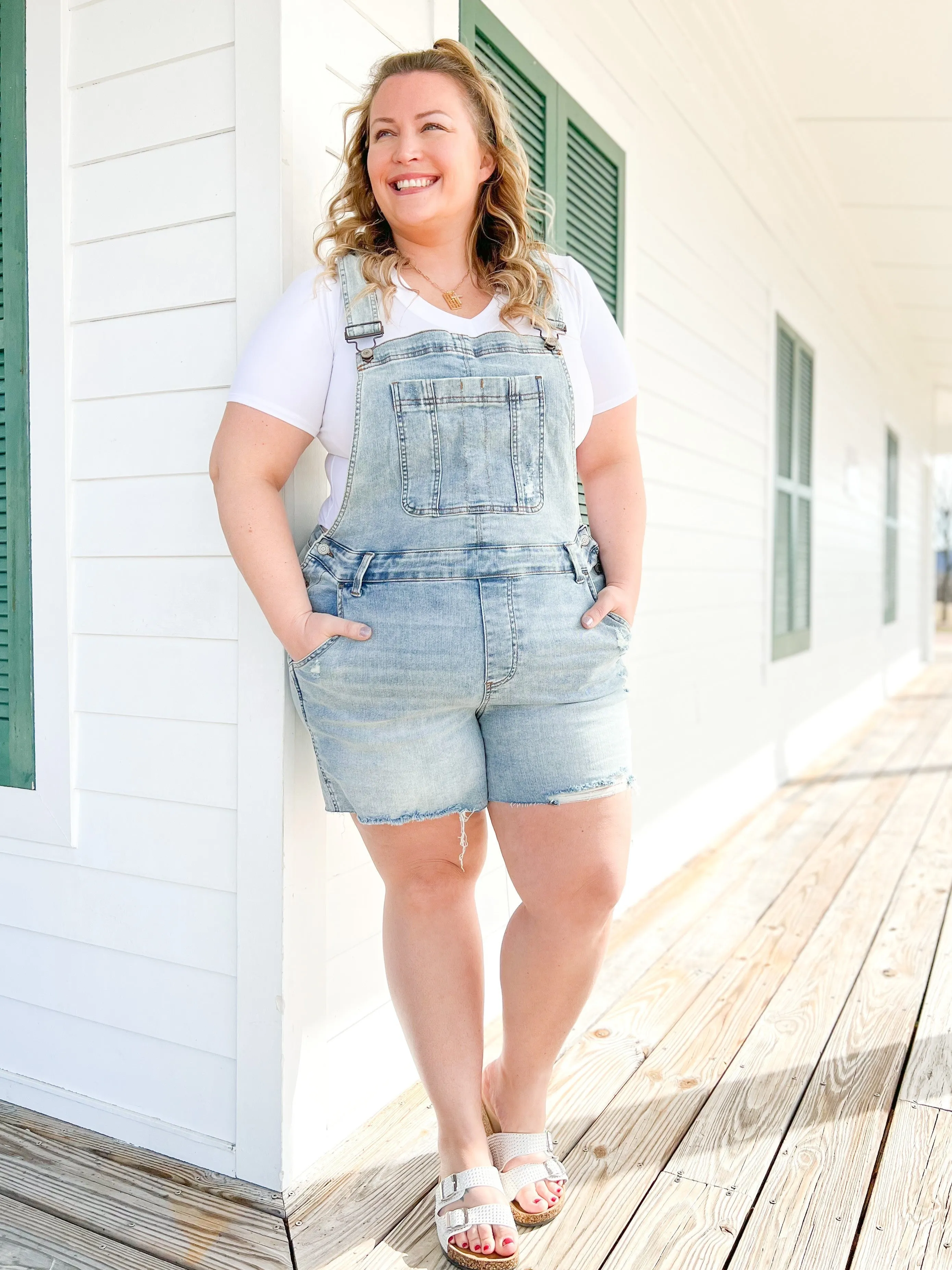 Judy Blue Bethany Blues Light Wash Destroyed Shorts Overalls