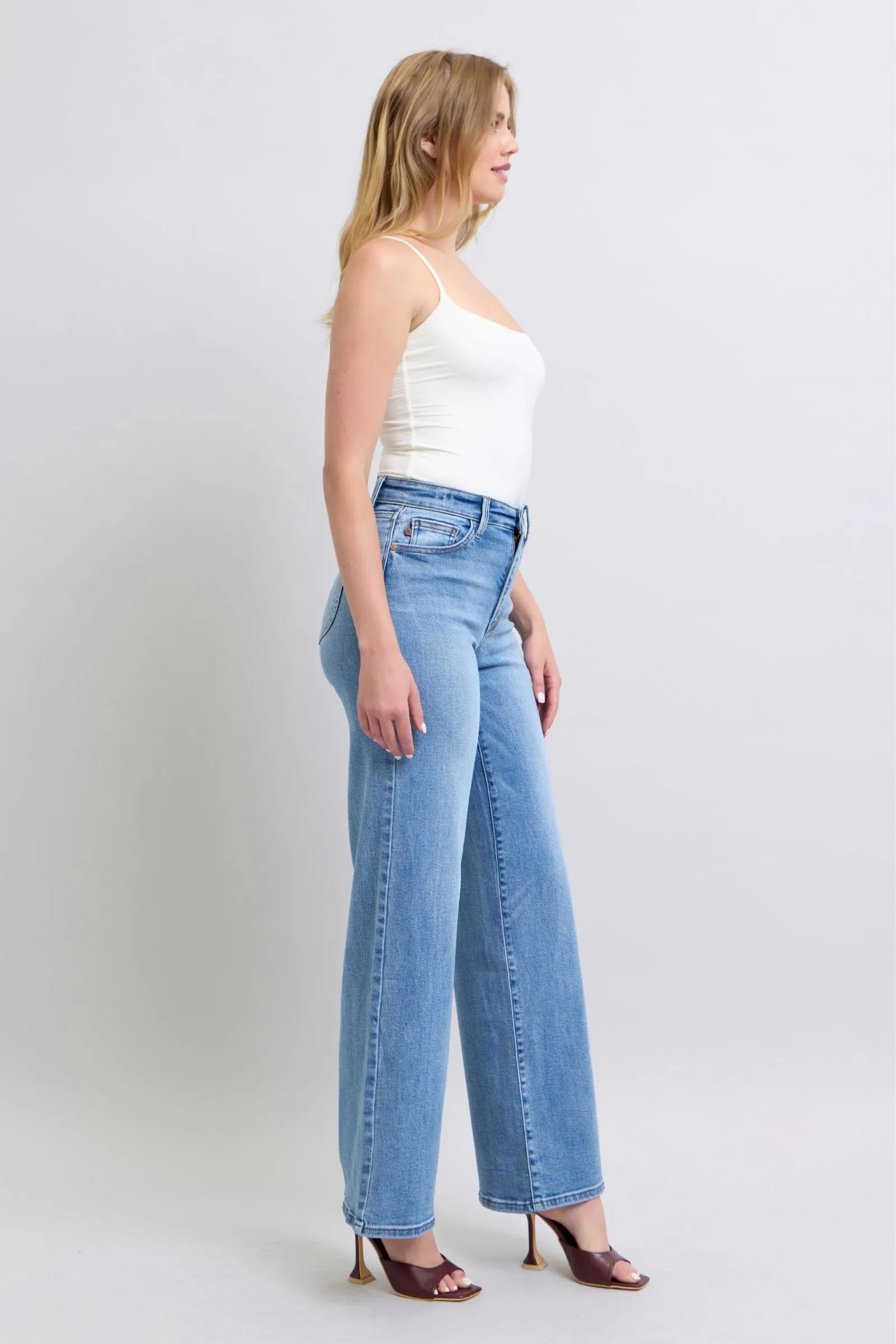 JUDY BLUE HIGH WAIST VINTAGE WASH RETRO WIDE LEG JEANS