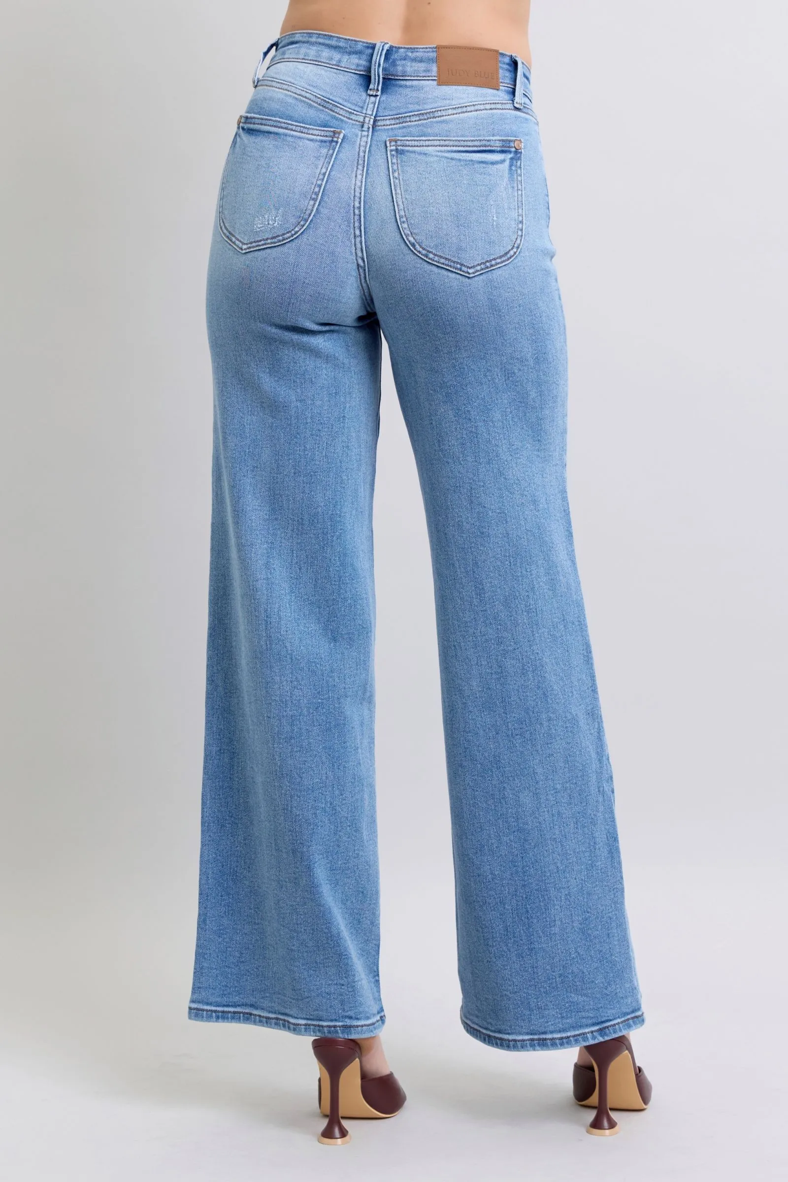 JUDY BLUE HIGH WAIST VINTAGE WASH RETRO WIDE LEG JEANS