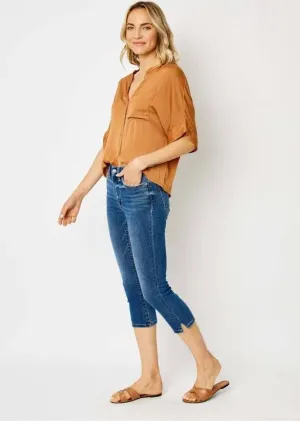 Judy Blue Mid Rise Slit Capri Denim
