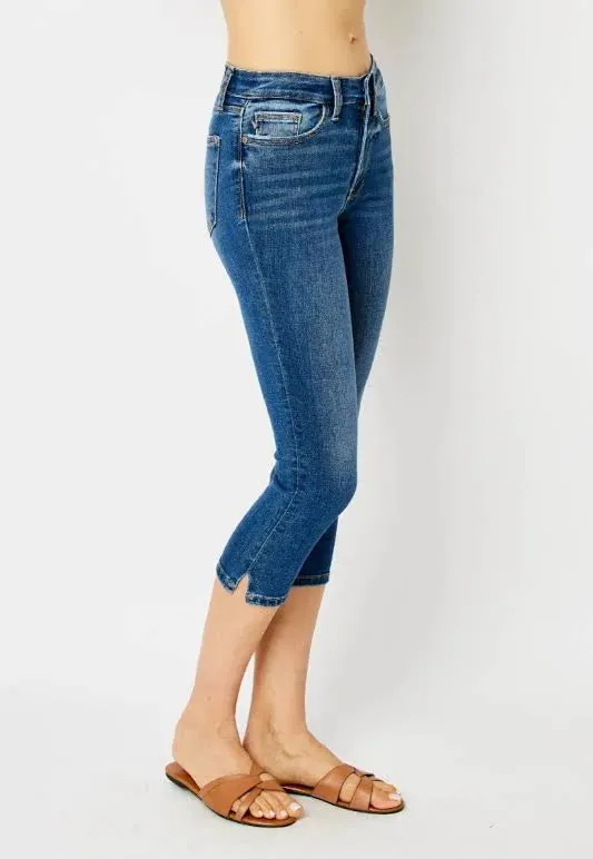 Judy Blue Mid Rise Slit Capri Denim