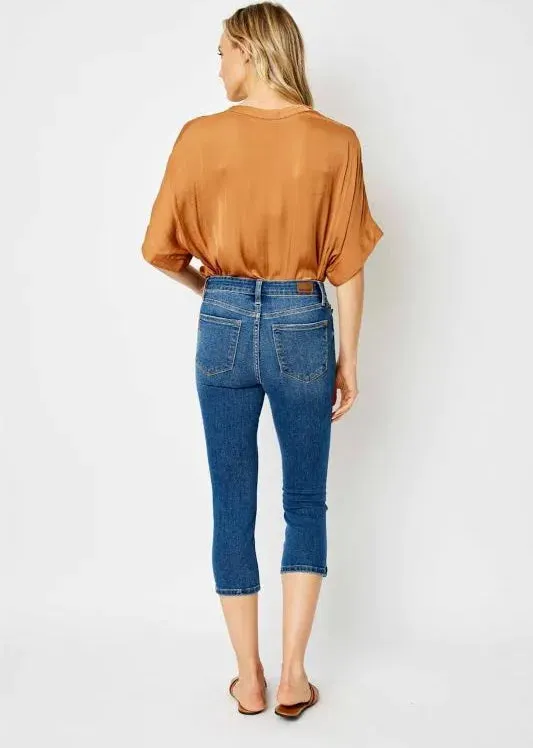 Judy Blue Mid Rise Slit Capri Denim