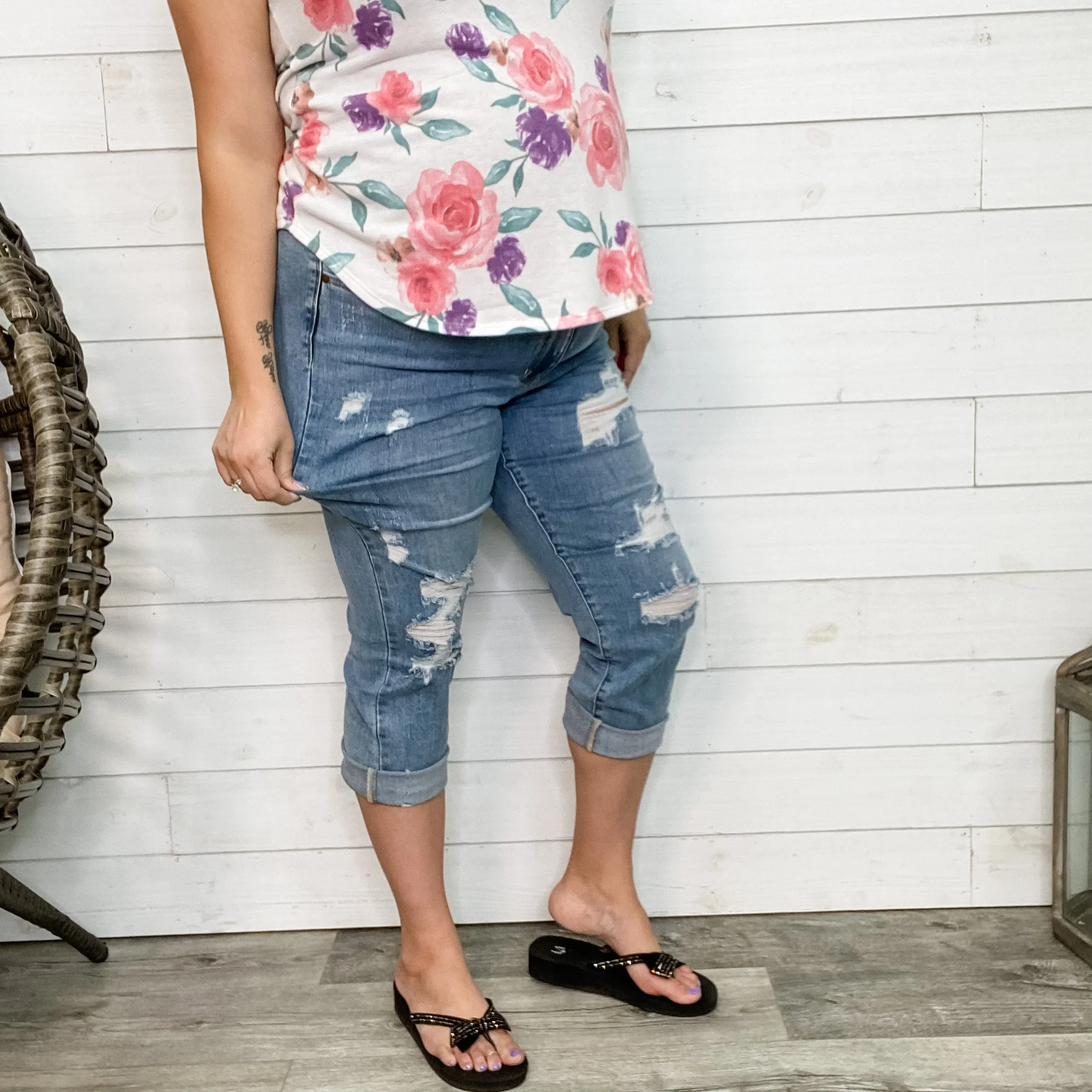 Judy Blue "Heart Breaker" Cropped Boyfriend Jeans