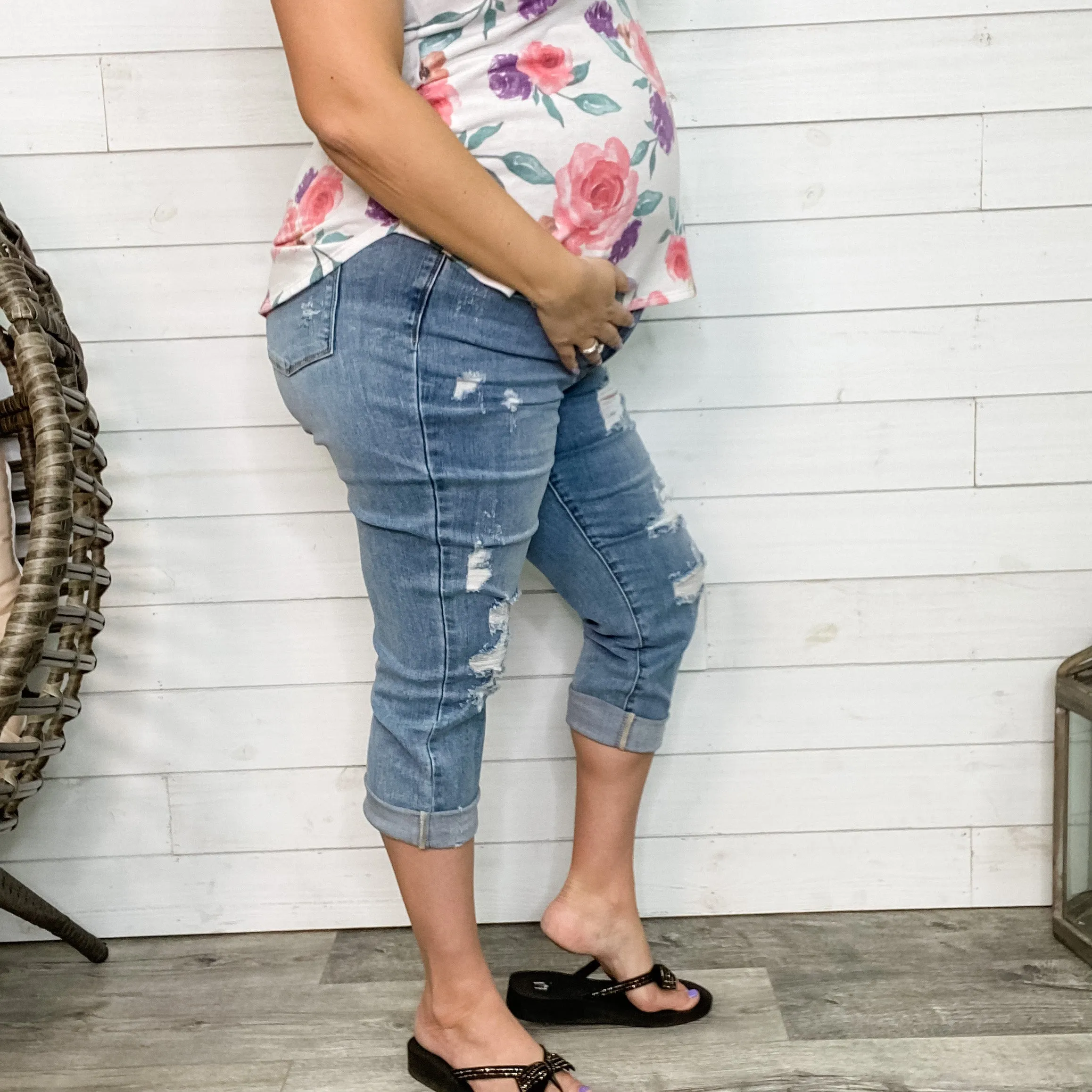 Judy Blue "Heart Breaker" Cropped Boyfriend Jeans