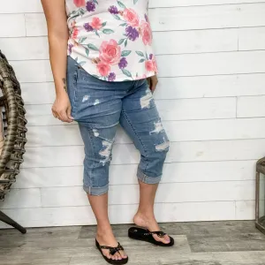 Judy Blue "Heart Breaker" Cropped Boyfriend Jeans