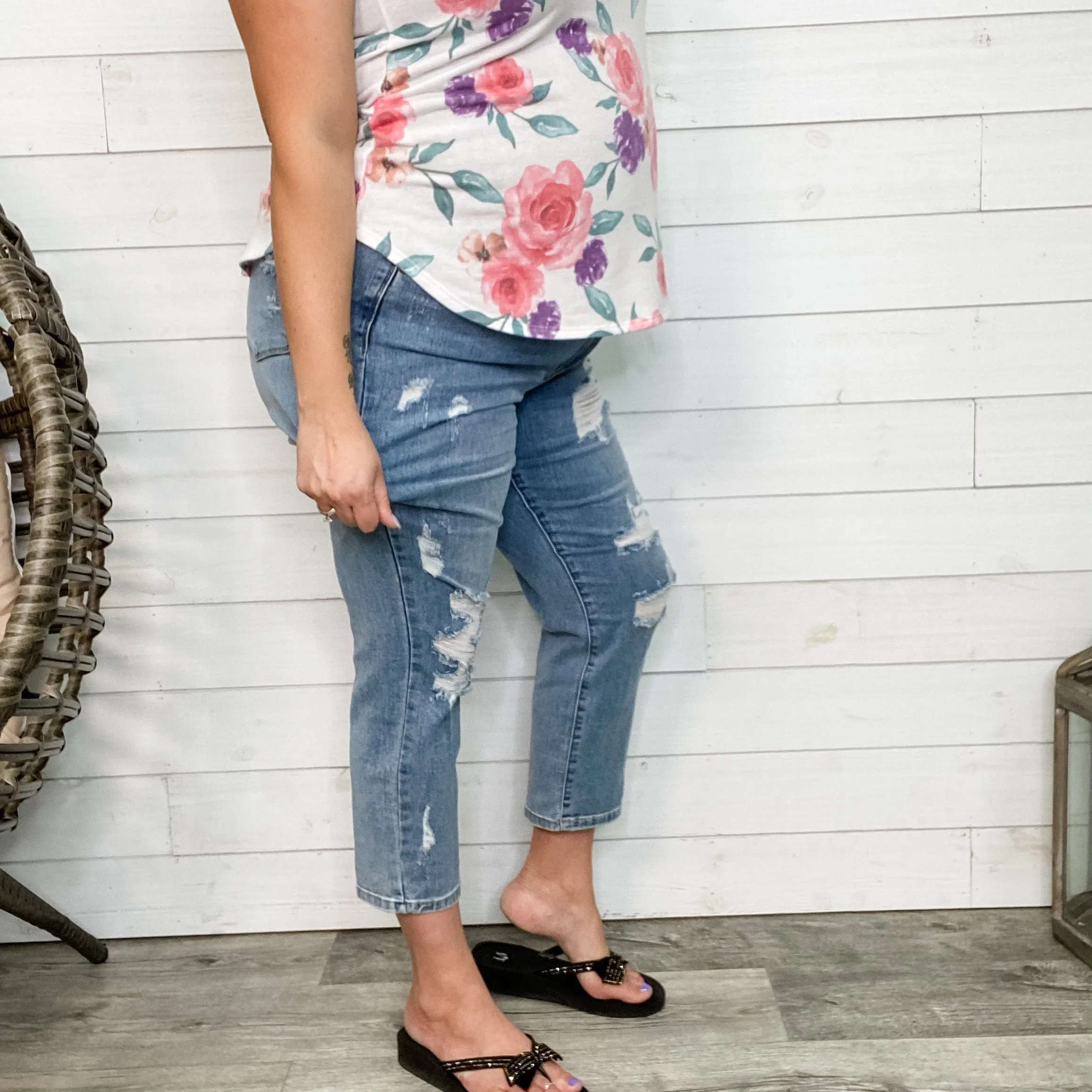 Judy Blue "Heart Breaker" Cropped Boyfriend Jeans