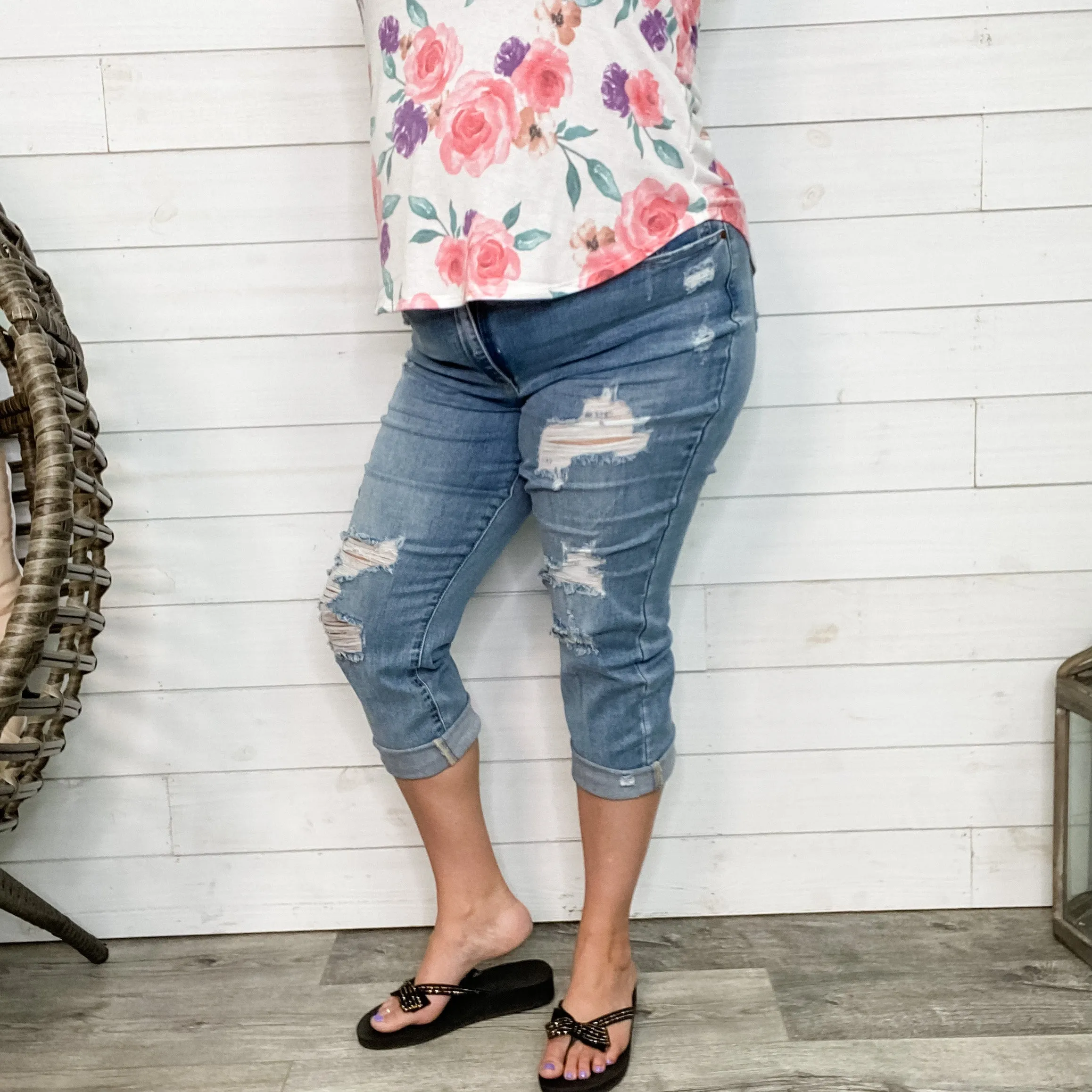 Judy Blue "Heart Breaker" Cropped Boyfriend Jeans