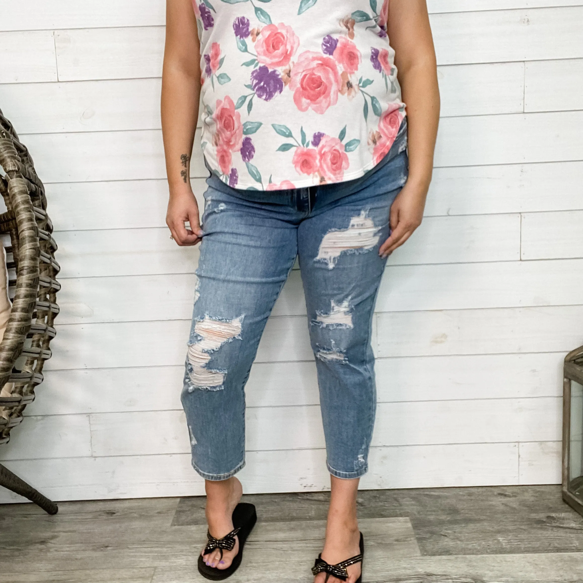 Judy Blue "Heart Breaker" Cropped Boyfriend Jeans
