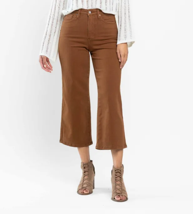 Judy Blue "Hump Day" Camel Tummy Control Wide Leg Crops