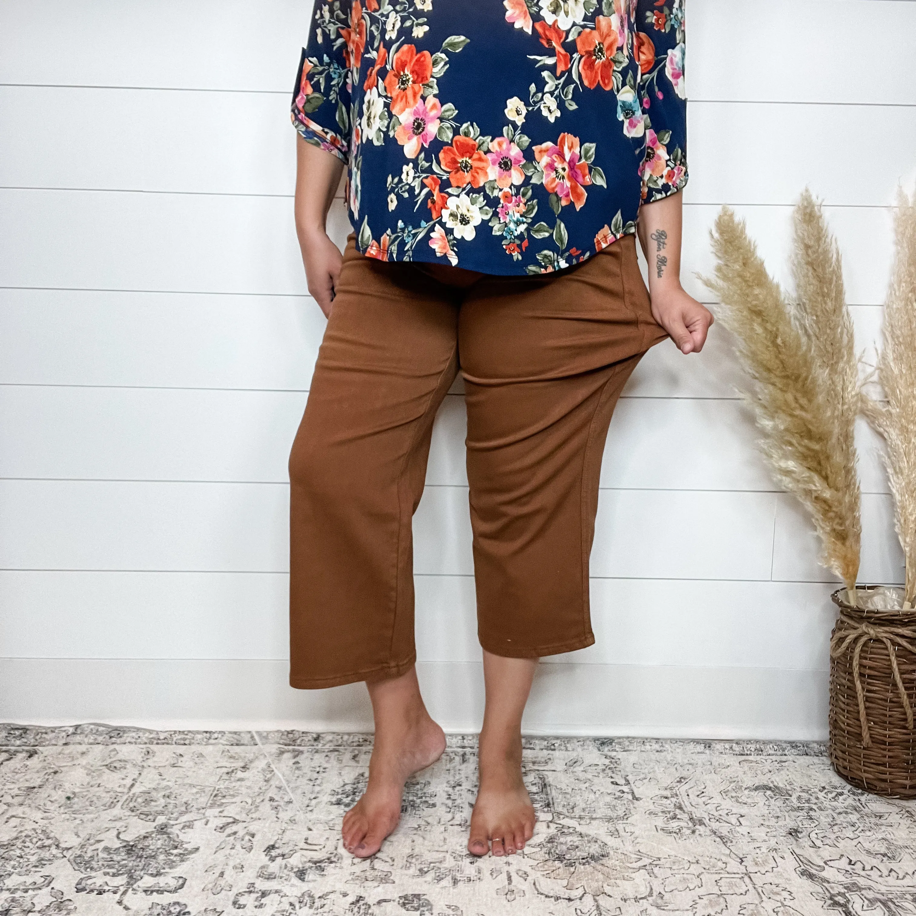 Judy Blue "Hump Day" Camel Tummy Control Wide Leg Crops