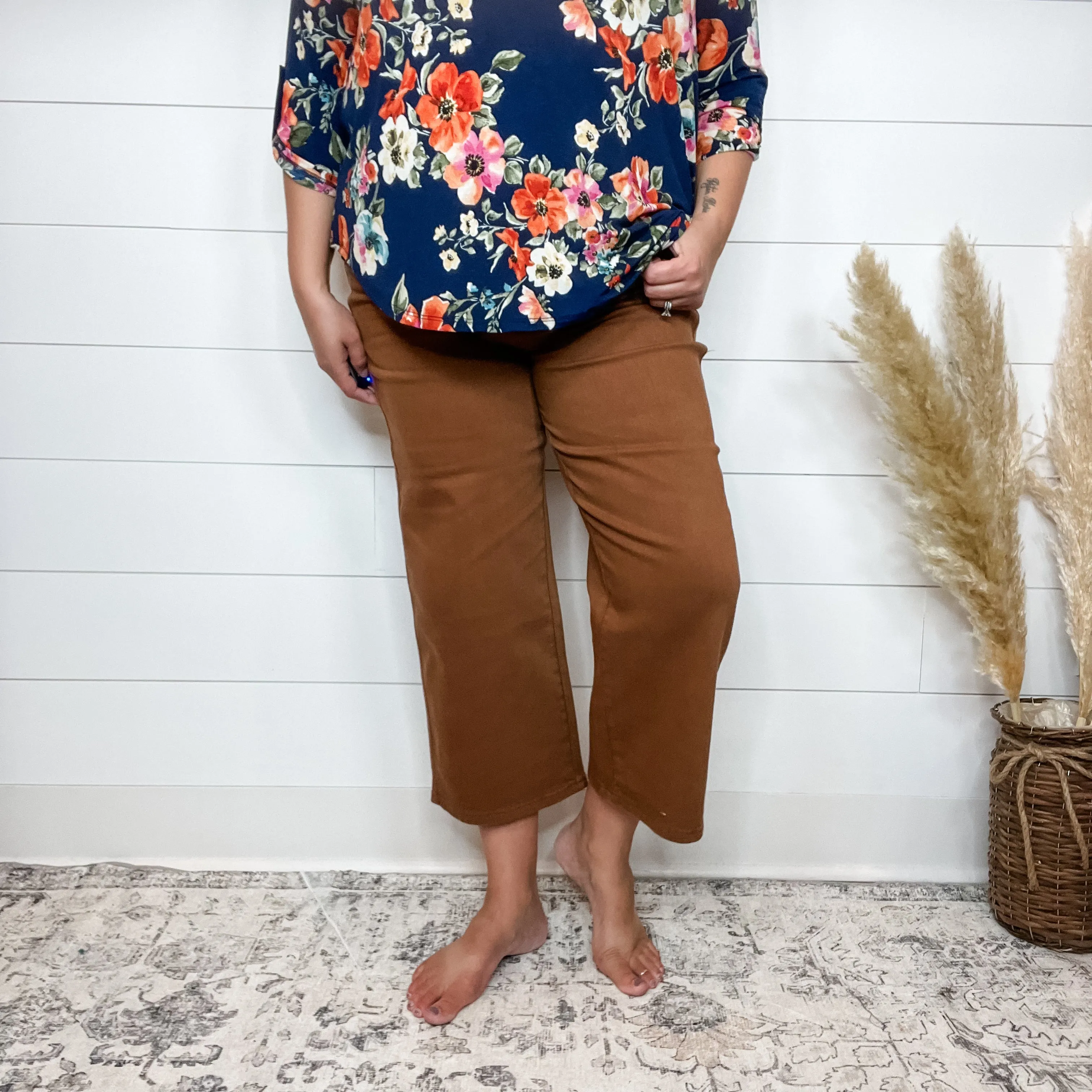 Judy Blue "Hump Day" Camel Tummy Control Wide Leg Crops