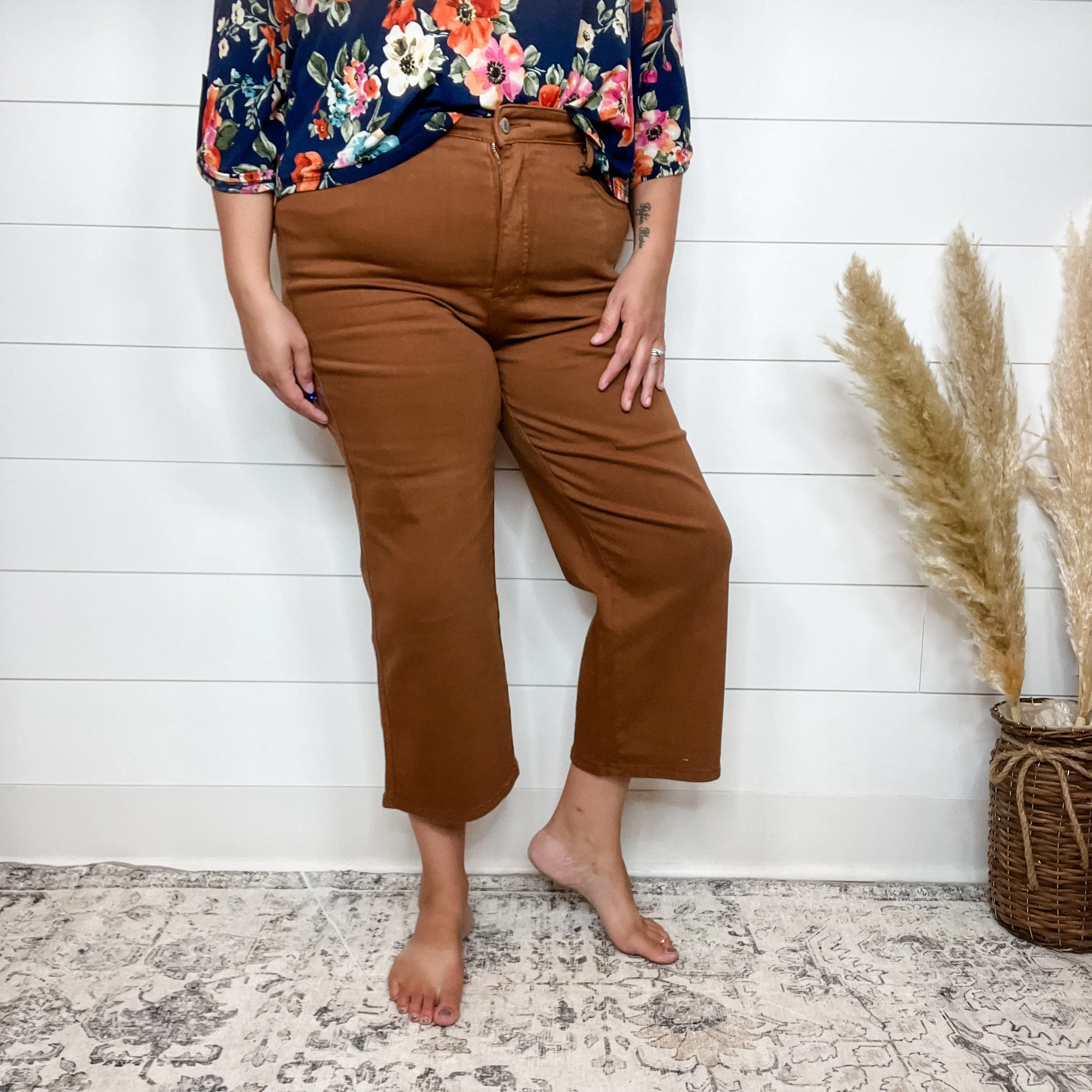 Judy Blue "Hump Day" Camel Tummy Control Wide Leg Crops