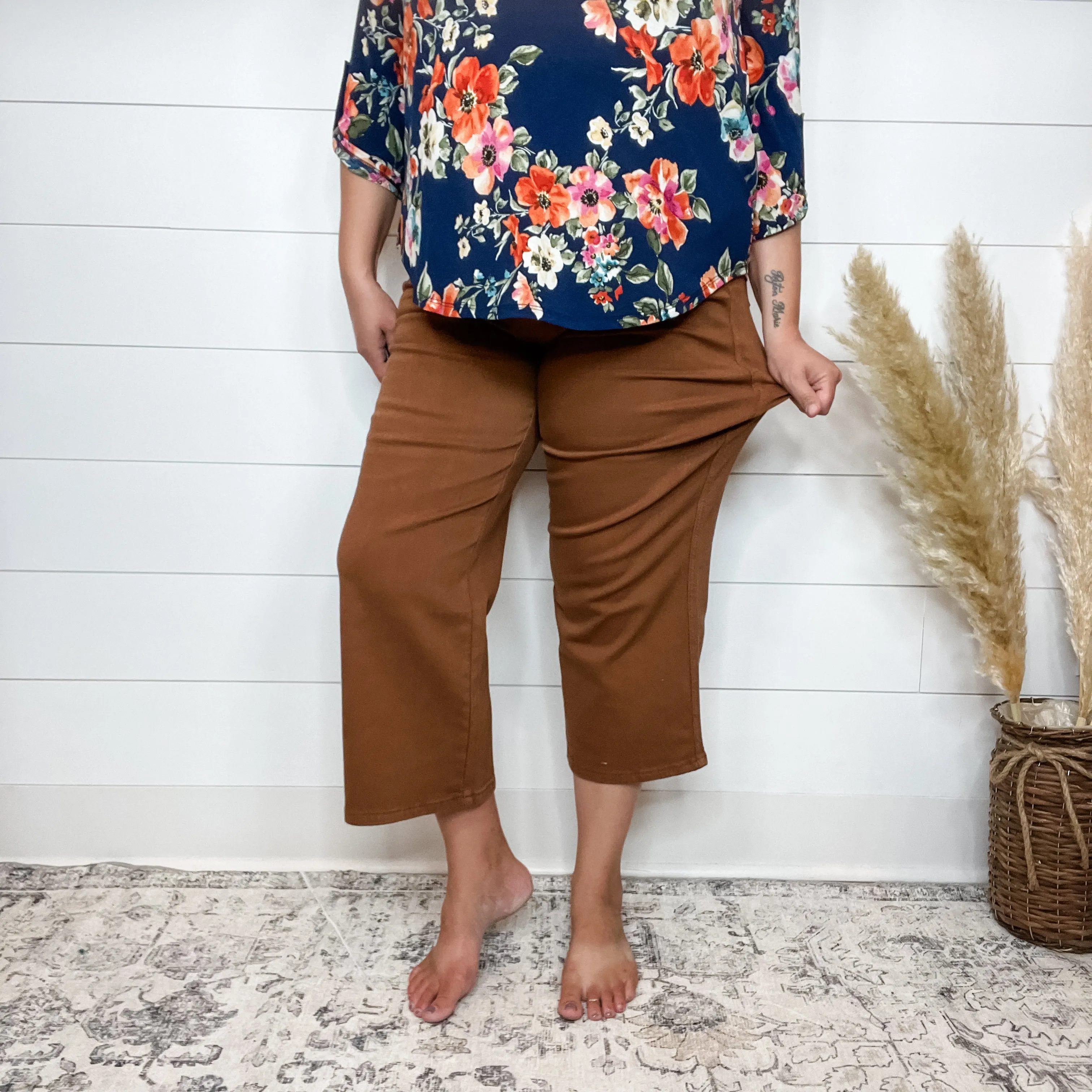 Judy Blue "Hump Day" Camel Tummy Control Wide Leg Crops