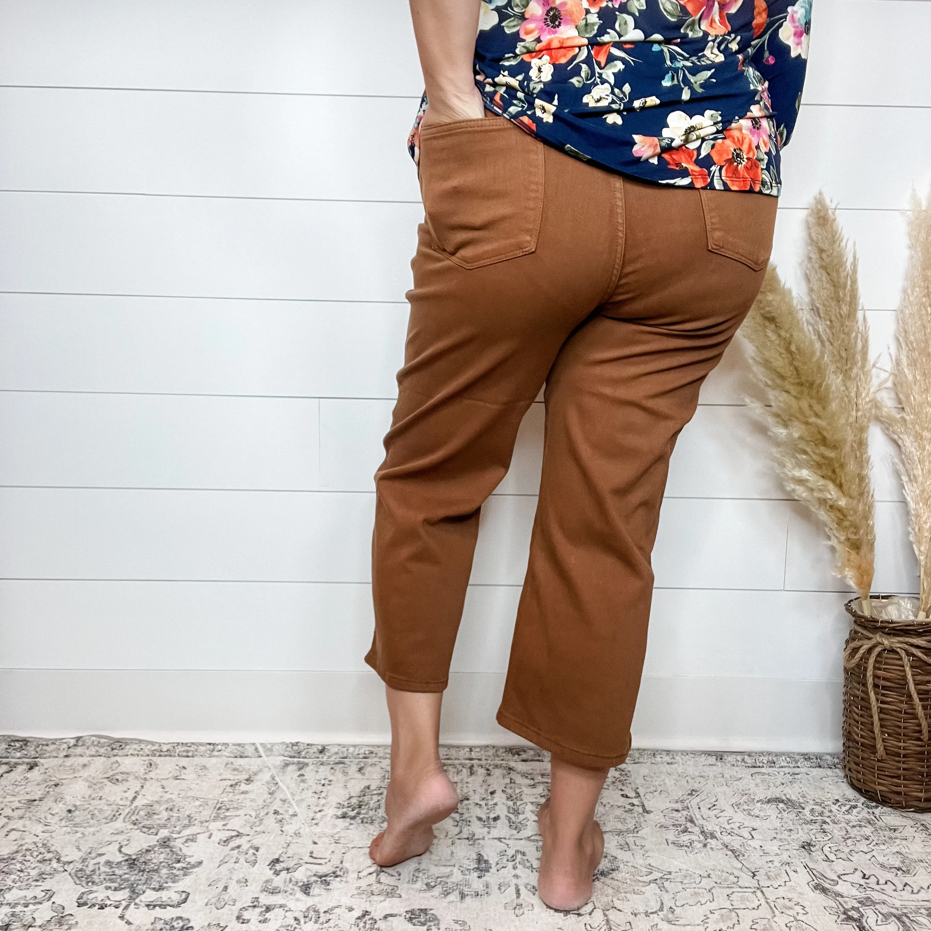 Judy Blue "Hump Day" Camel Tummy Control Wide Leg Crops