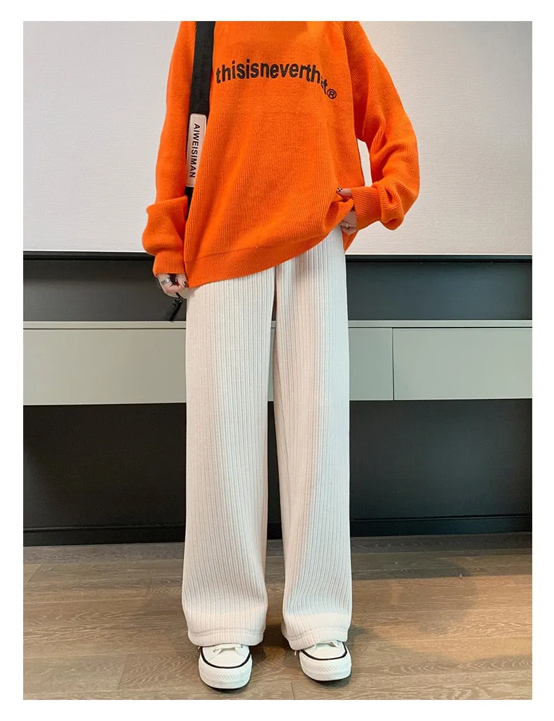 Kawaii Comfy Ribbed Loose Pants