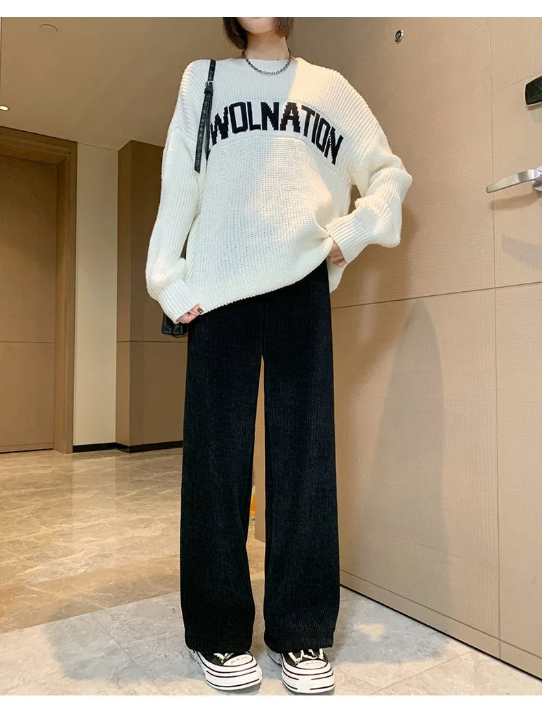 Kawaii Comfy Ribbed Loose Pants