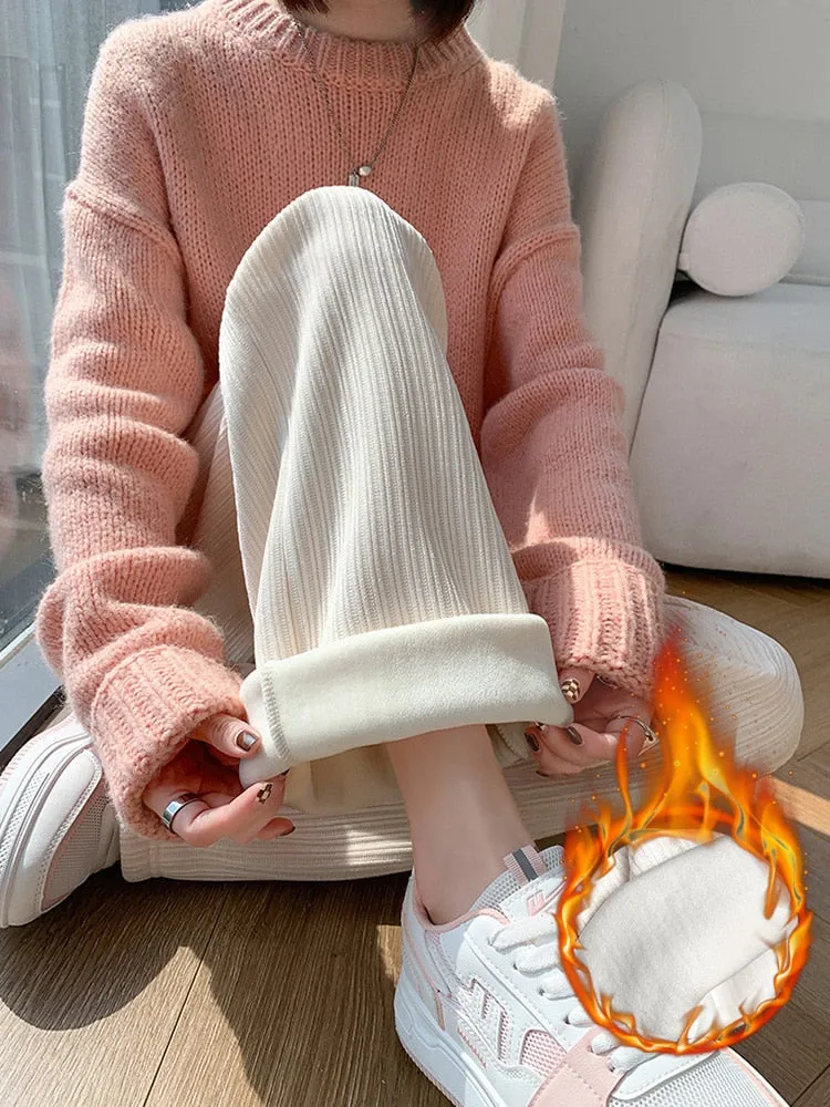 Kawaii Comfy Ribbed Loose Pants