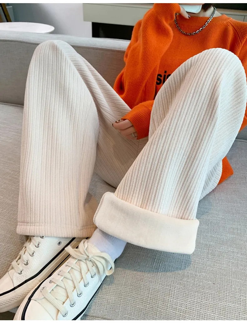 Kawaii Comfy Ribbed Loose Pants