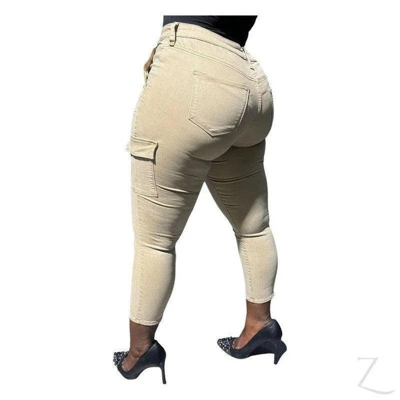 Ladies Super Stretchy Super Skinny Super Strong Denim Cargo Pants | Short Length | "Jana"